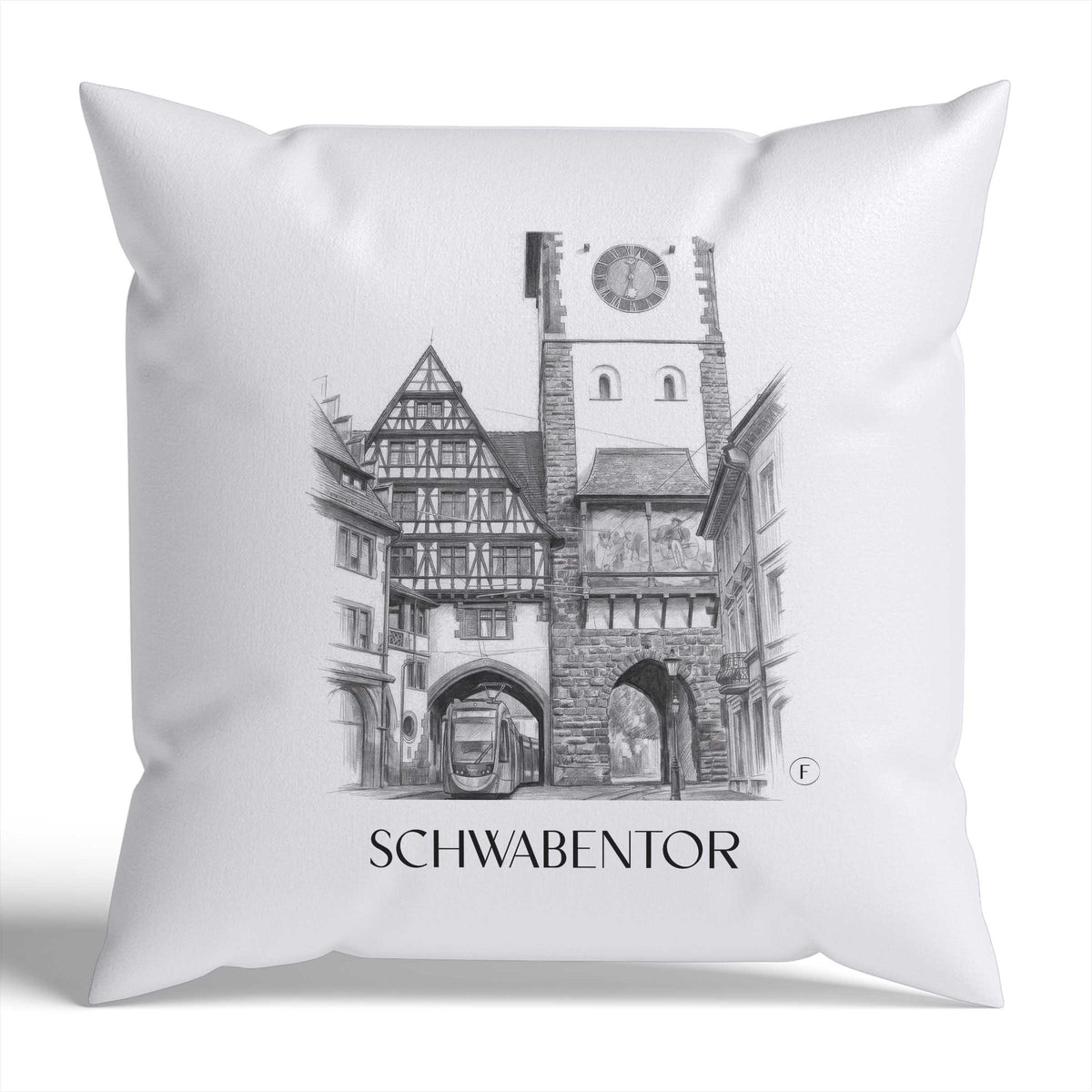 schwabentor-freiburg-deutschland-kissenbezug-bleistift-zeichnung-drawing