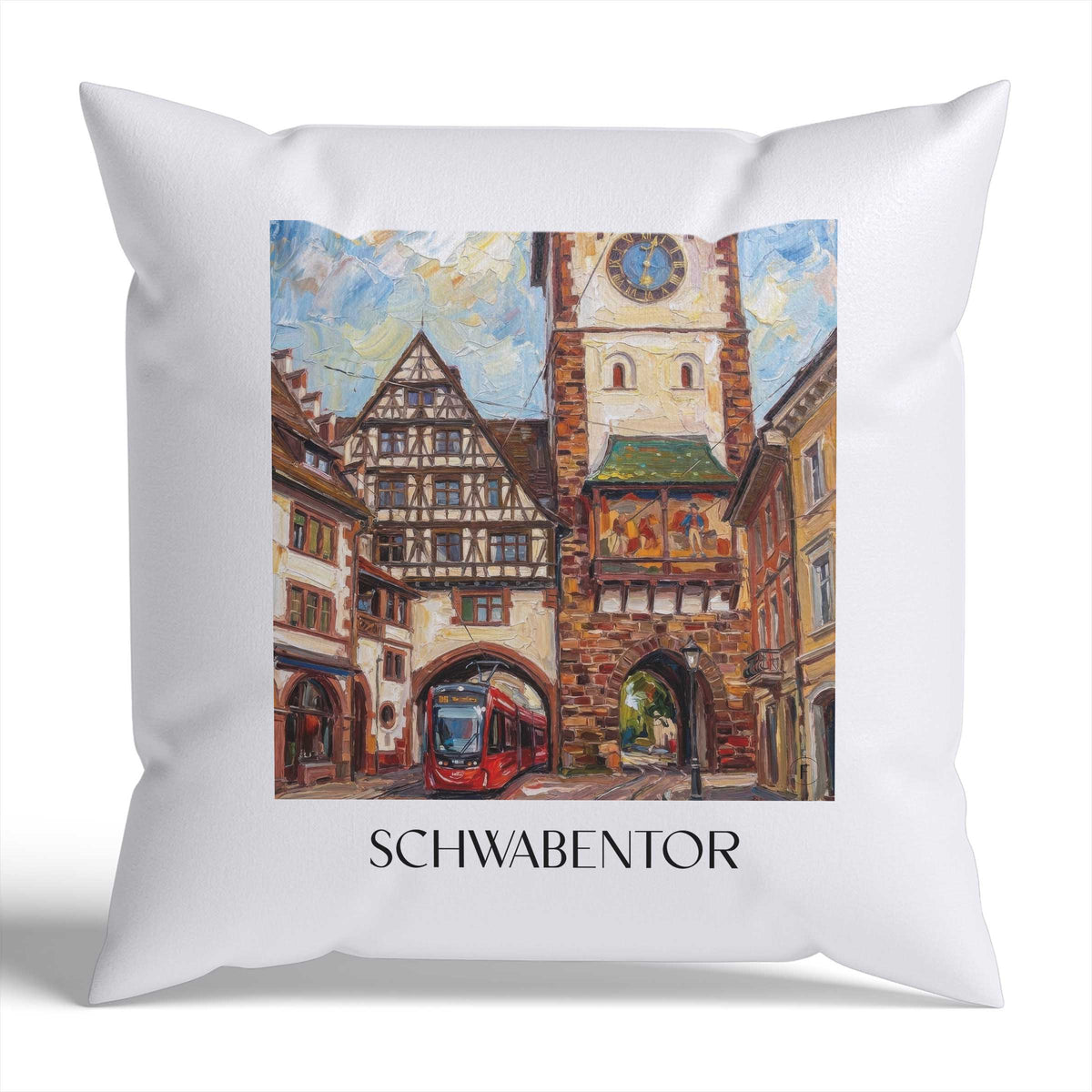 Schwabentor Kissenhülle - Zierkissen Bezug - Freiburg - Deutschland Kissen bzw. Kissenbezug im Ölgemälde Stil - favplace