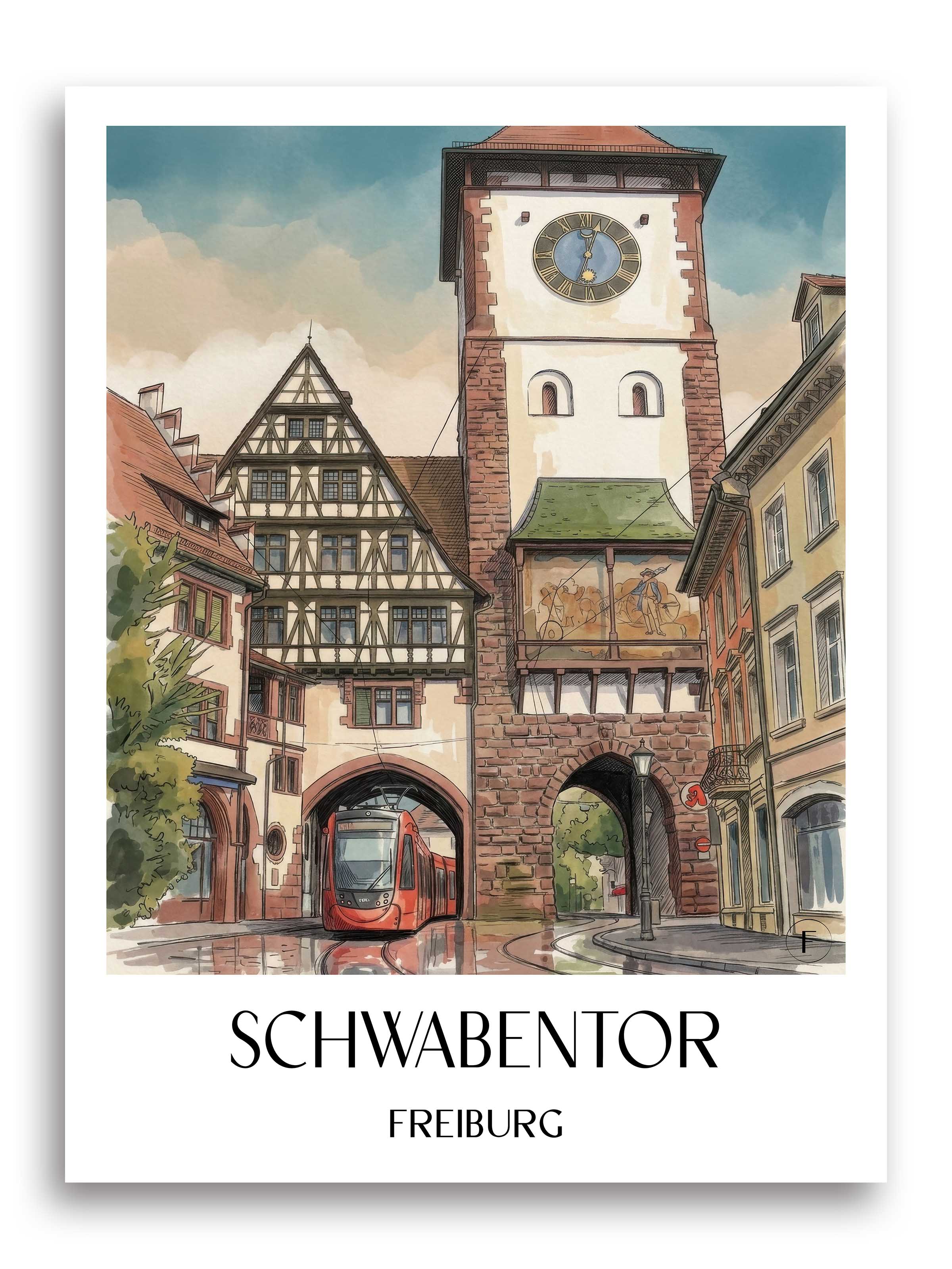 Schwabentor Poster - Freiburg - Deutschland Kunstdruck - Aquarell von A4 bis A1 - favplace