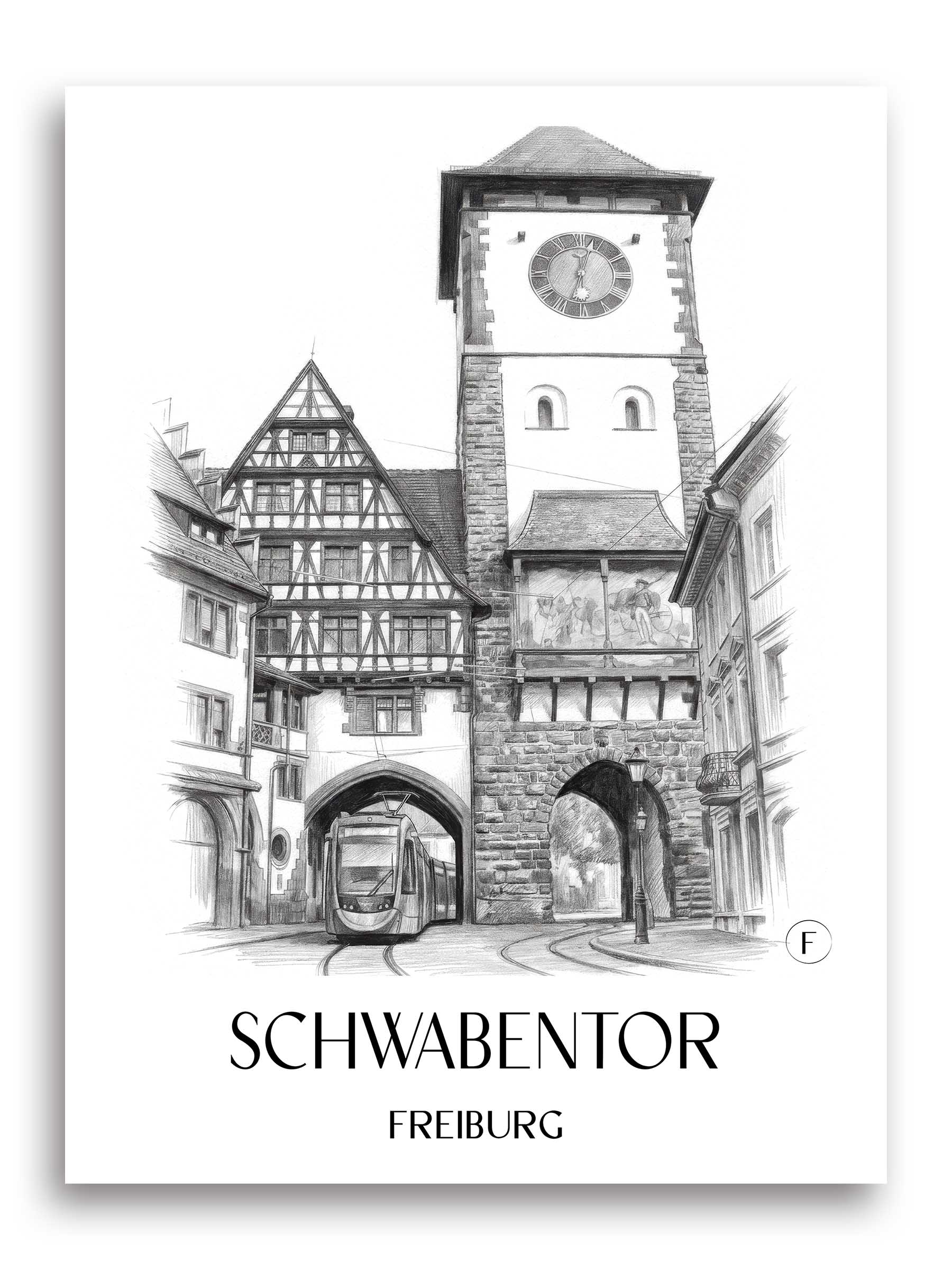 Schwabentor Poster - Freiburg - Deutschland Kunstdruck - Zeichnung von A4 bis A1