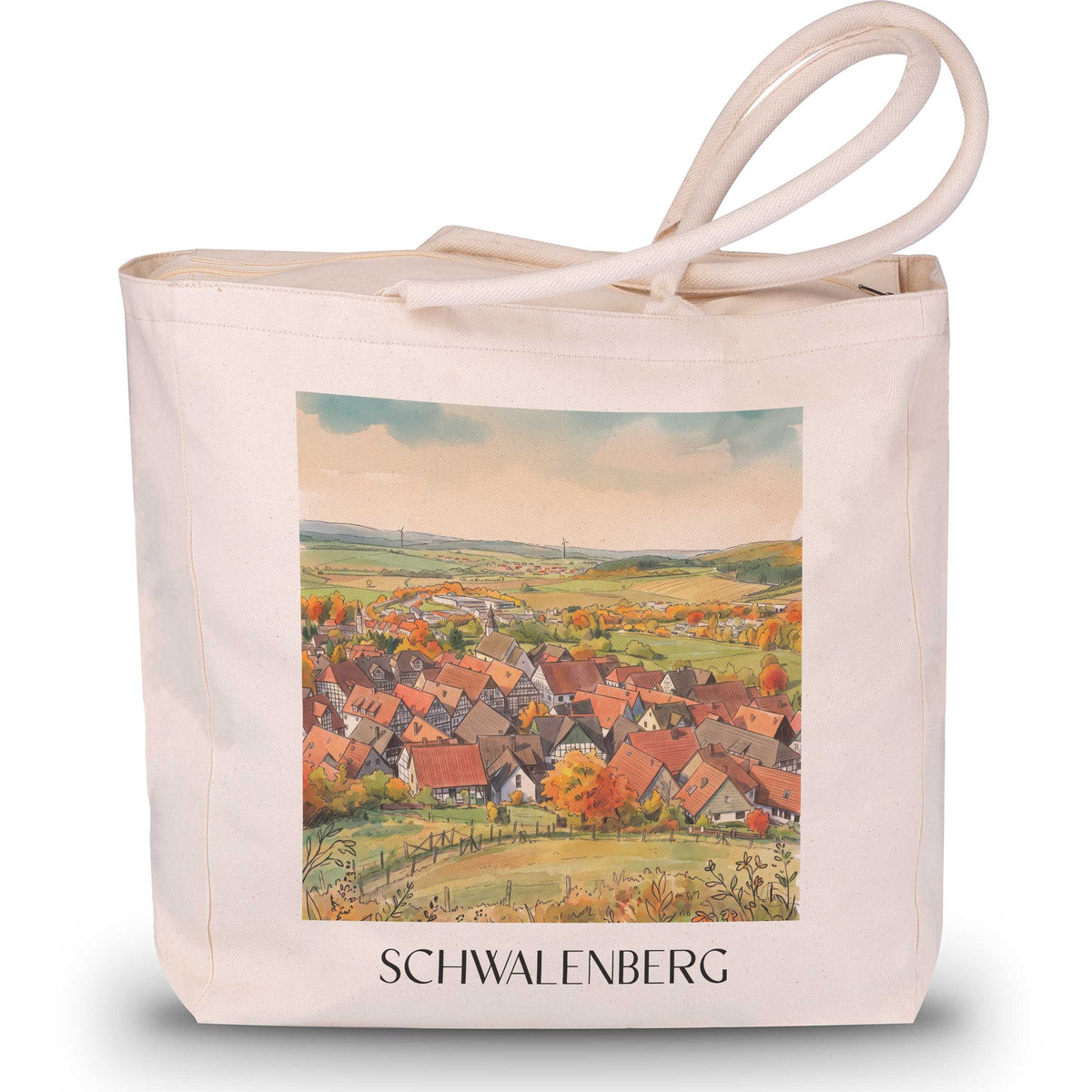 Schwalenberg Shopping Tasche - Lipper Bergland - Deutschland Tote Bag - Einkaufstasche im Aquarell Stil