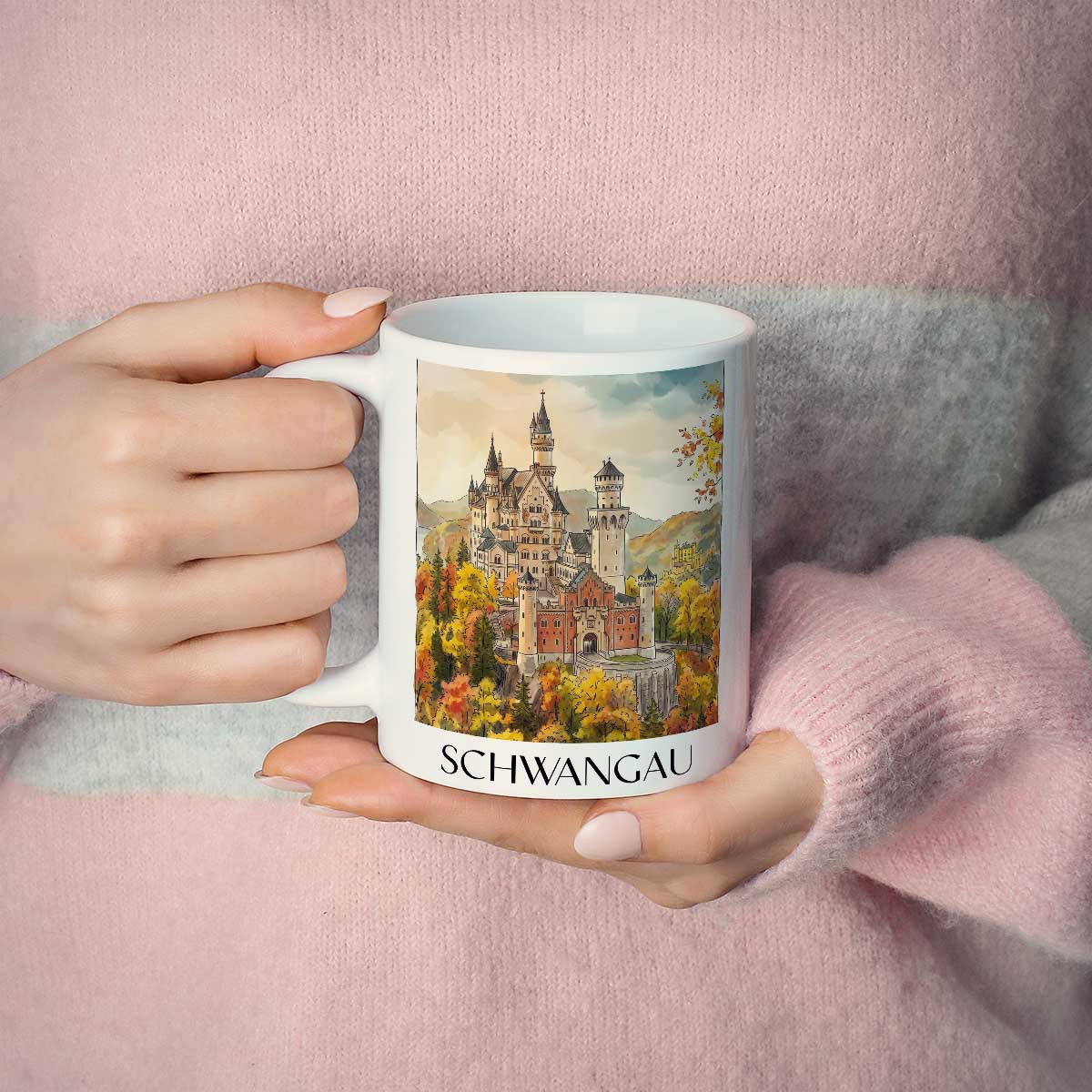 schwangau-ostallgäu-deutschland-kaffeebecher-aquarell