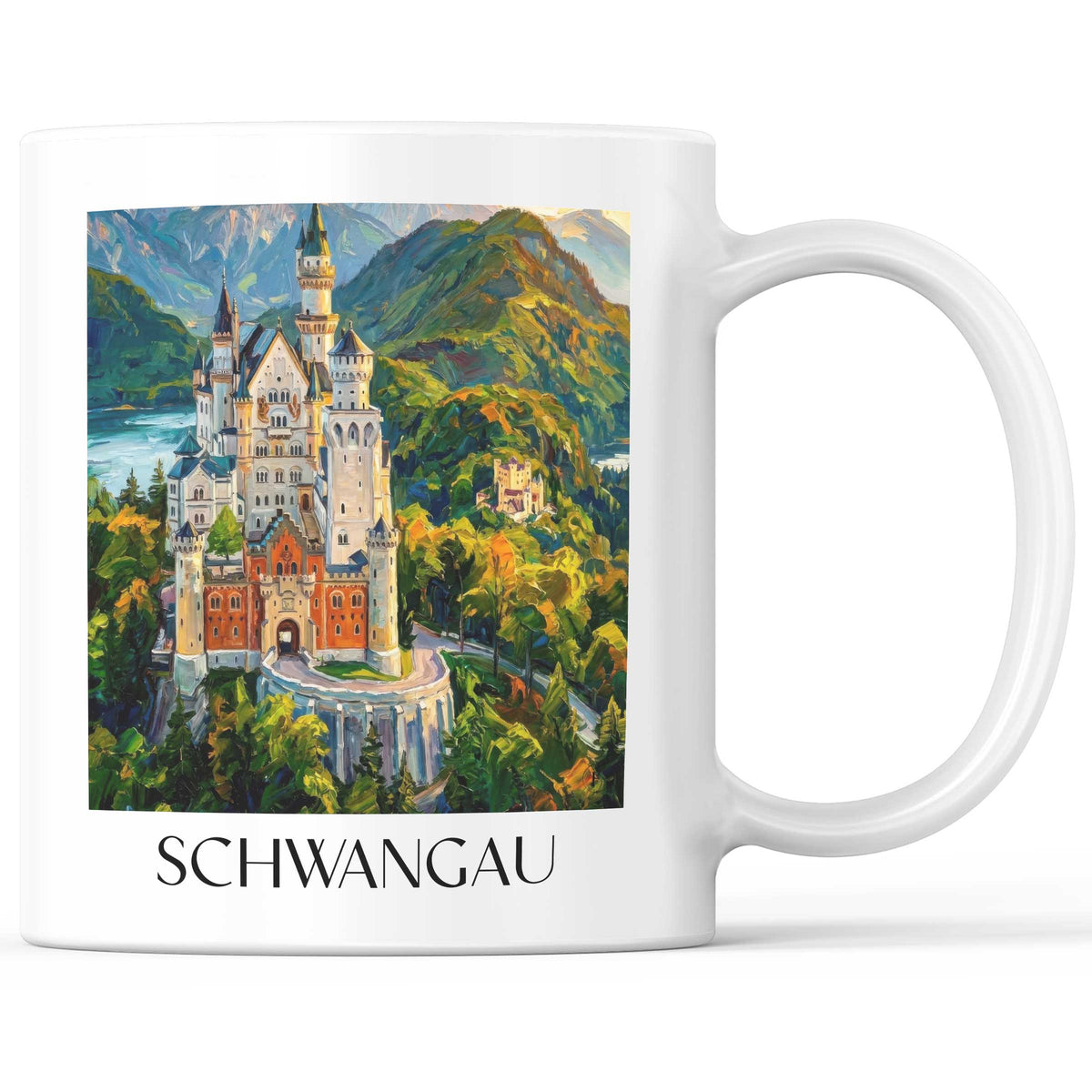 Schwangau Kaffeebecher - Ostallgäu - Deutschland Becher - Kaffeetasse im Ölgemälde Stil - favplace