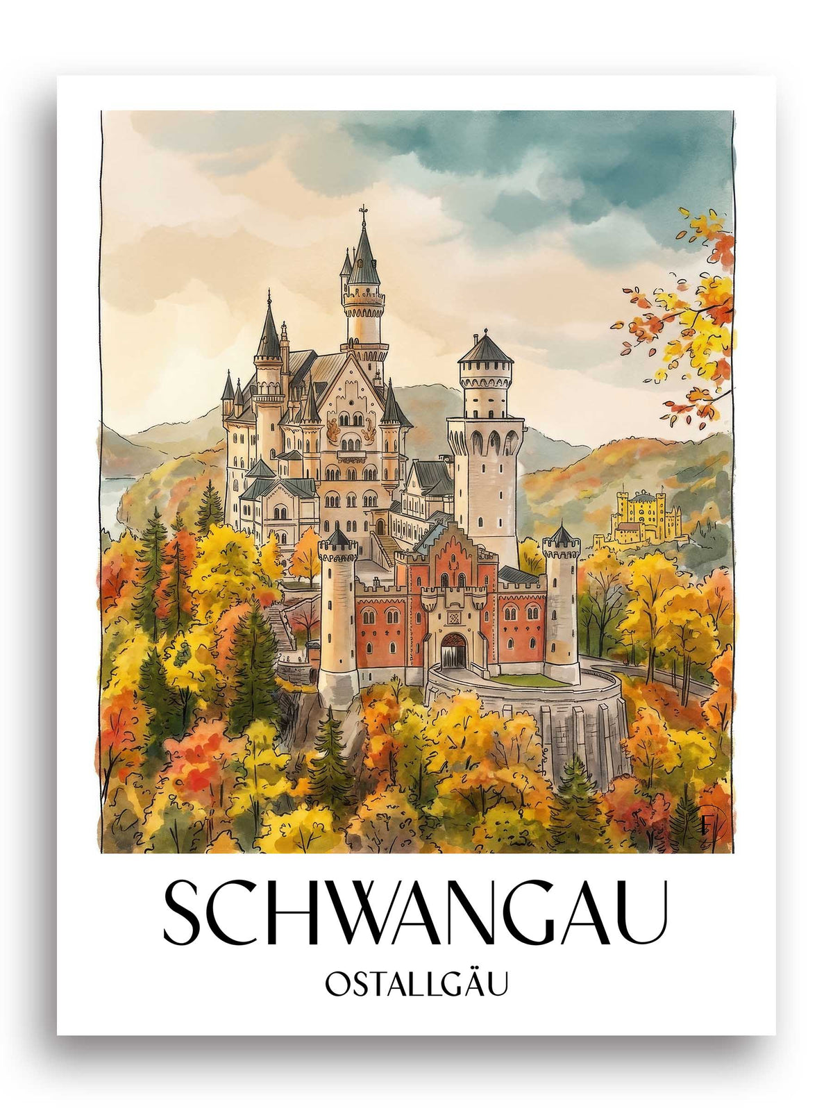 schwangau-ostallgäu-deutschland-poster-aquarell