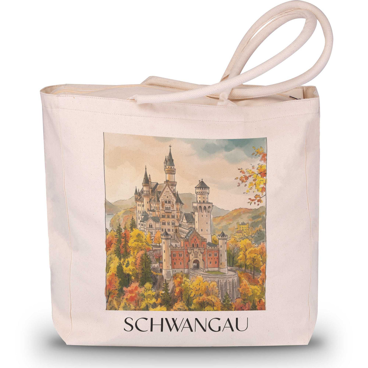 schwangau-ostallgäu-deutschland-einkaufstasche-aquarell