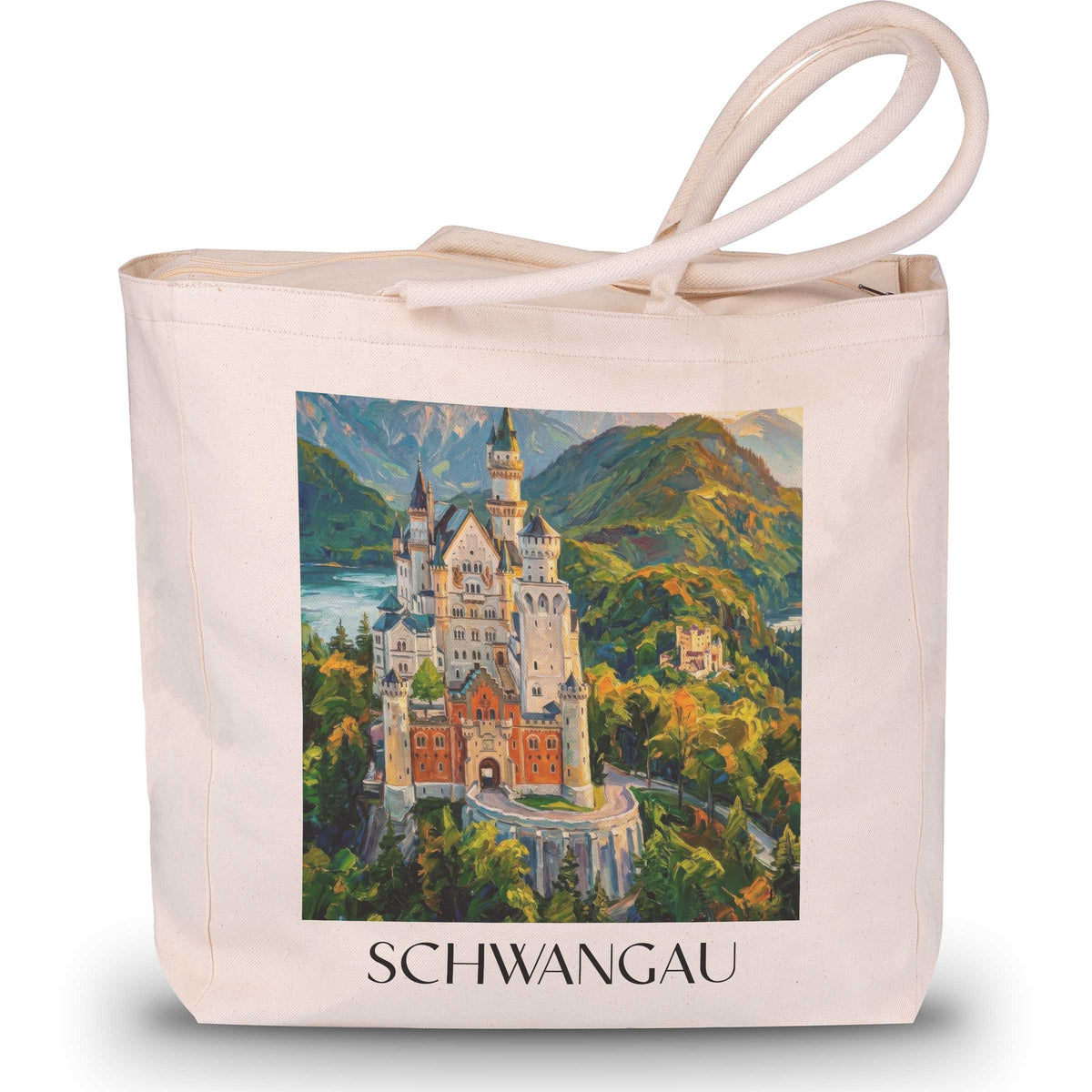 Schwangau Shopping Tasche - Ostallgäu - Deutschland Tote Bag - Einkaufstasche im Ölgemälde Stil - favplace