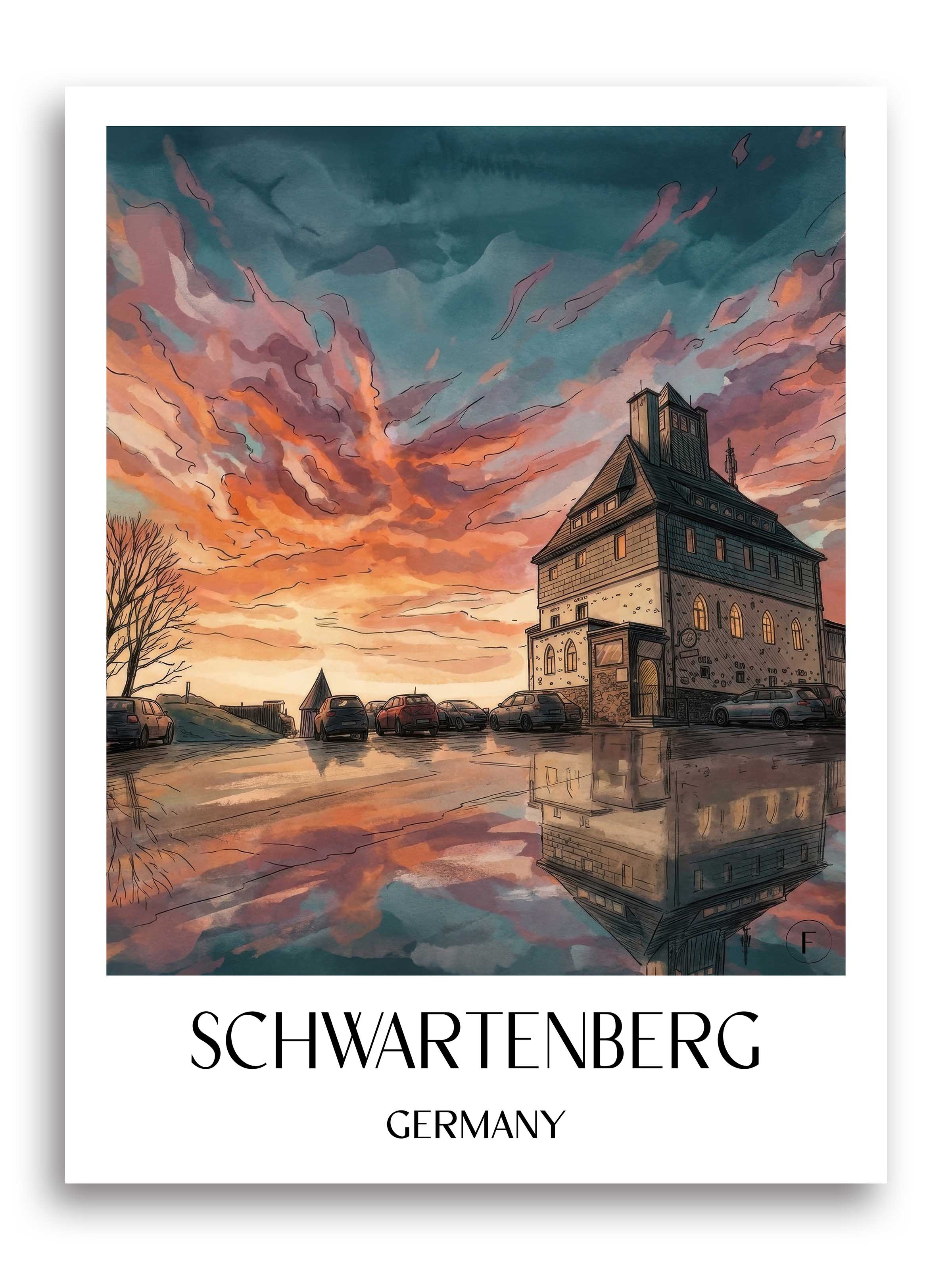 Schwartenberg Poster - Erzgebirge - Deutschland Kunstdruck - Aquarell von A4 bis A1 - favplace