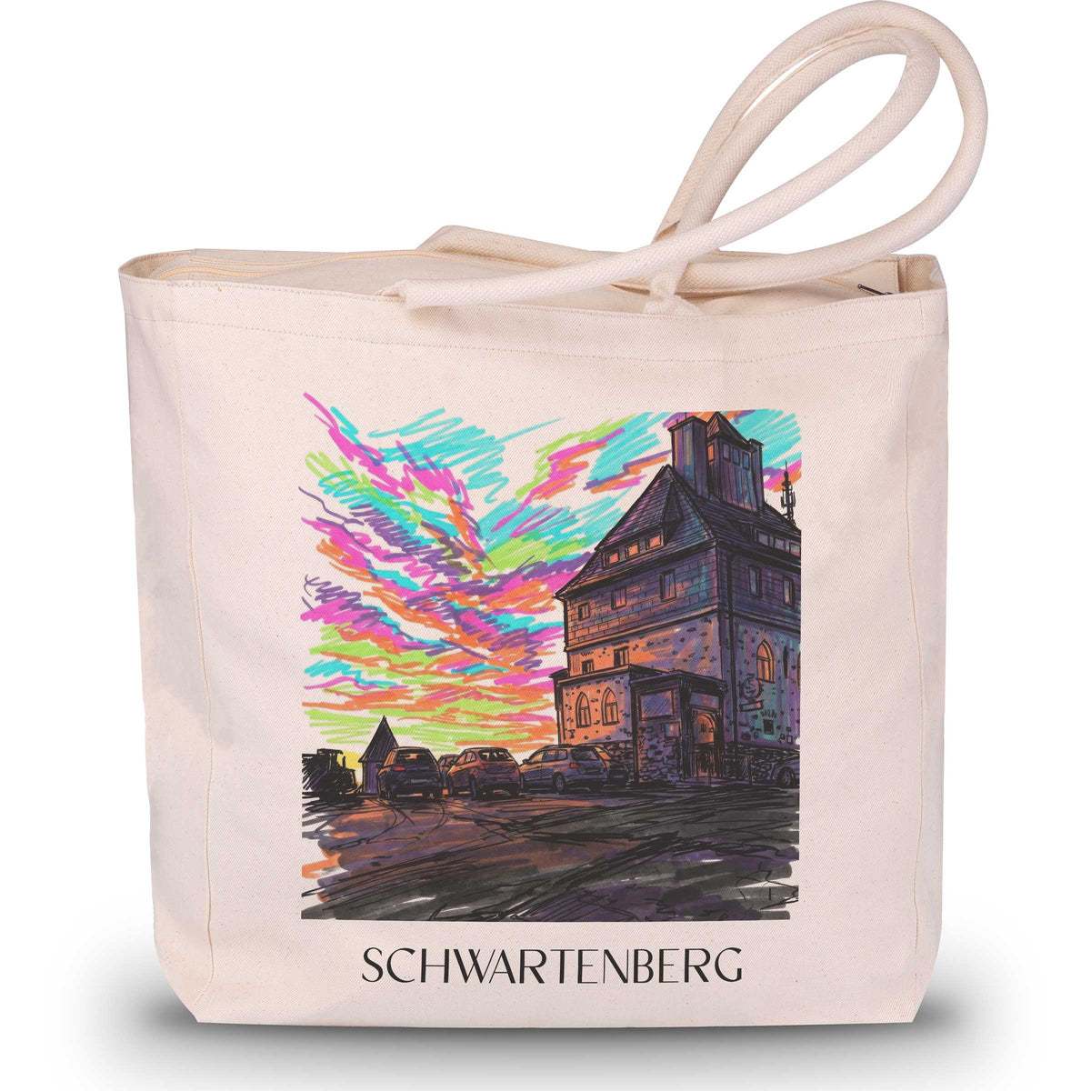 Schwartenberg Shopping Tasche - Erzgebirge - Deutschland Tote Bag - Einkaufstasche im Tag Graffiti Stil - favplace