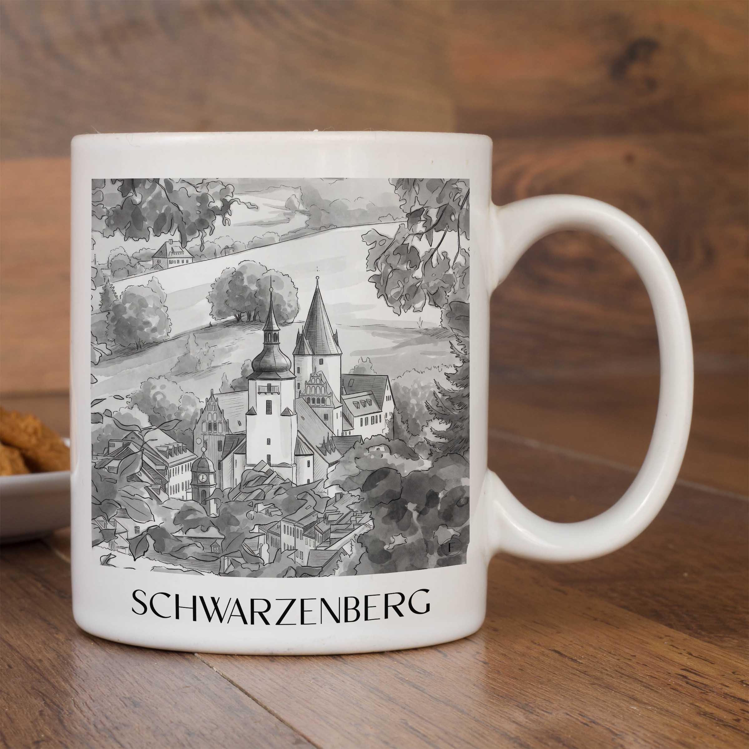 schwarzenberg-erzgebirge-deutschland-kaffeebecher-aquarell-schwarz-weiss