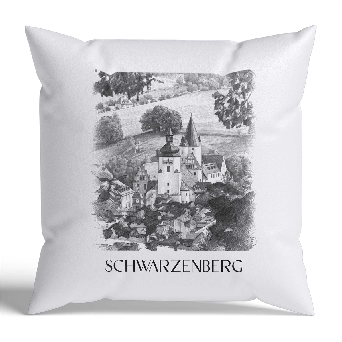 Schwarzenberg Kissenhülle - Zierkissen Bezug - Erzgebirge - Deutschland Kissen bzw. Kissenbezug im Zeichnung Stil - favplace