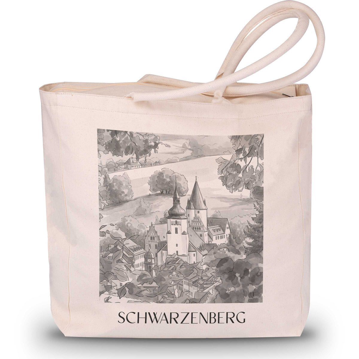 Schwarzenberg Shopping Tasche - Erzgebirge - Deutschland Tote Bag - Einkaufstasche im Aquarell Schwarz-Weiß Stil - favplace