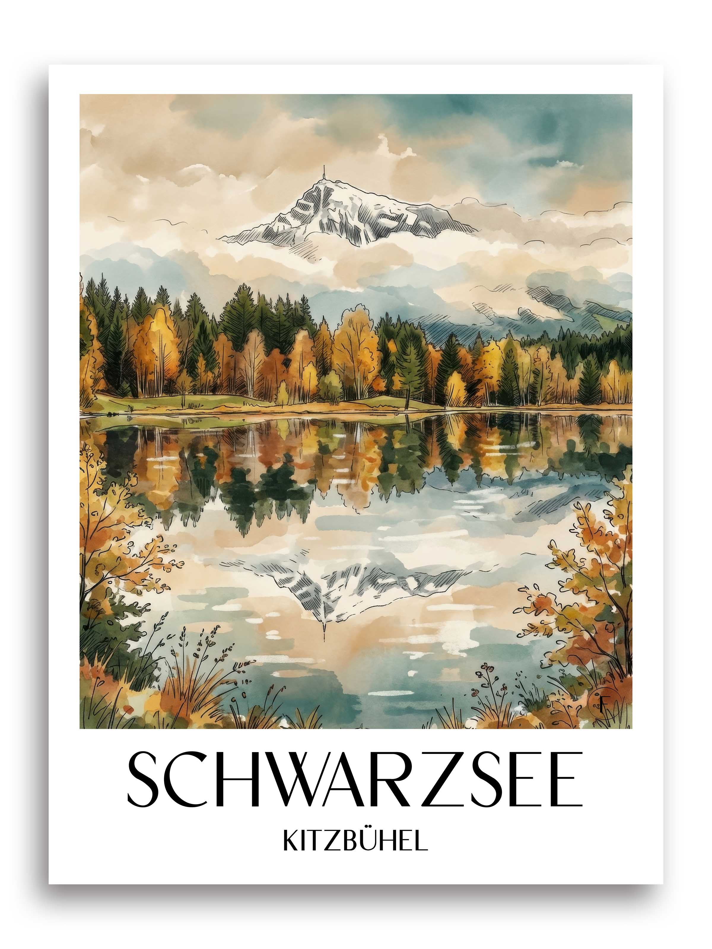 schwarzsee-kitzbühel-österreich-poster-aquarell