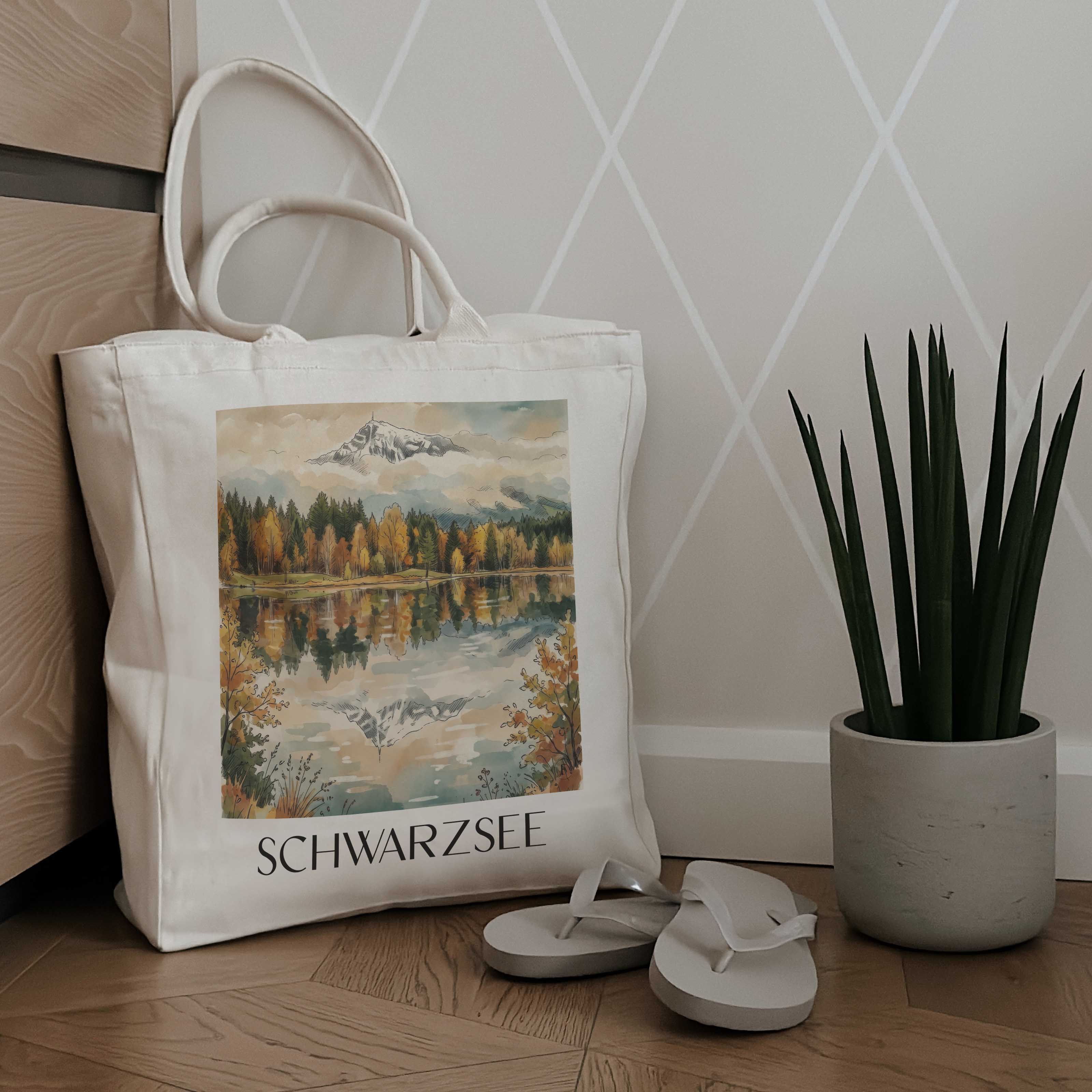 schwarzsee-kitzbühel-österreich-einkaufstasche-aquarell