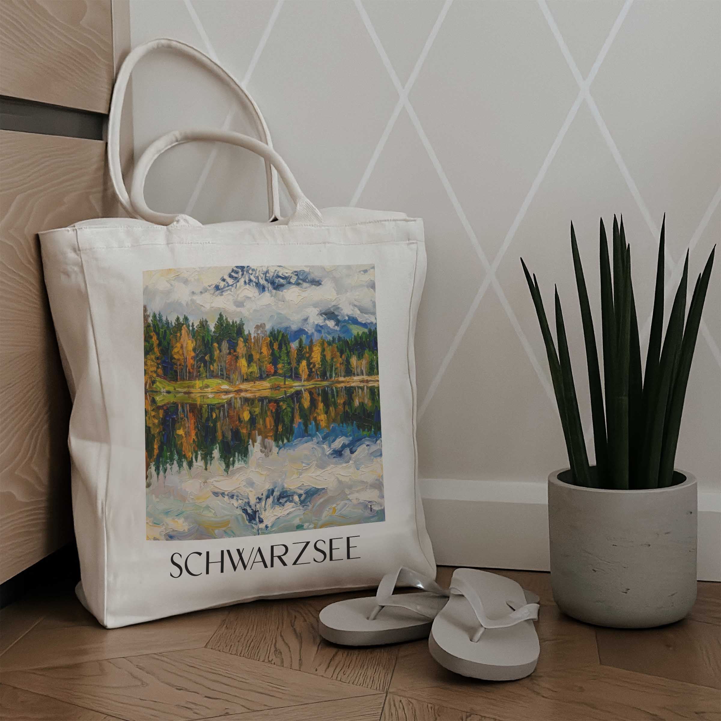 schwarzsee-kitzbühel-österreich-einkaufstasche-oil-painting-oelgemaelde
