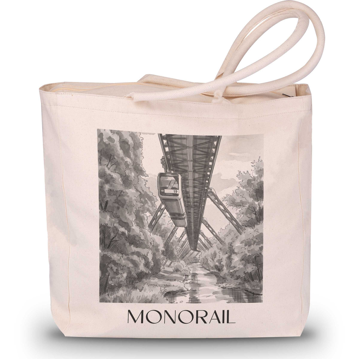 Schwebebahn Shopping Tasche - Wuppertal - Deutschland Tote Bag - Einkaufstasche im Aquarell Schwarz-Weiß Stil - favplace