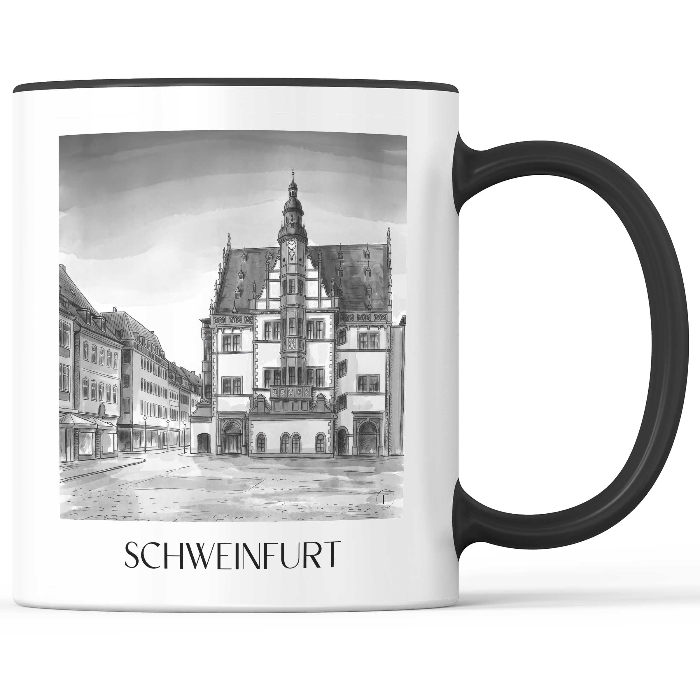 Schweinfurt - Deutschland Becher - Kaffeetasse im Aquarell Schwarz-Weiß Stil - favplace