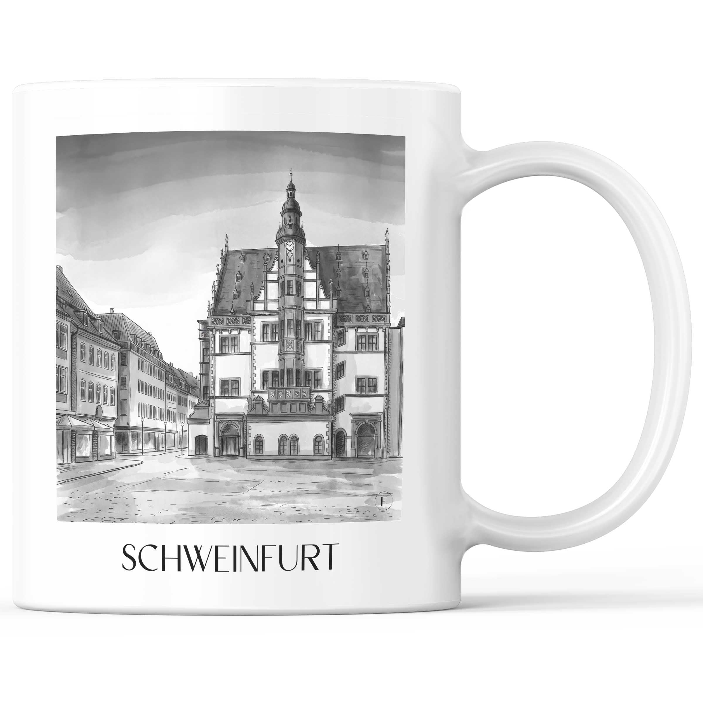 Schweinfurt - Deutschland Becher - Kaffeetasse im Aquarell Schwarz-Weiß Stil - favplace