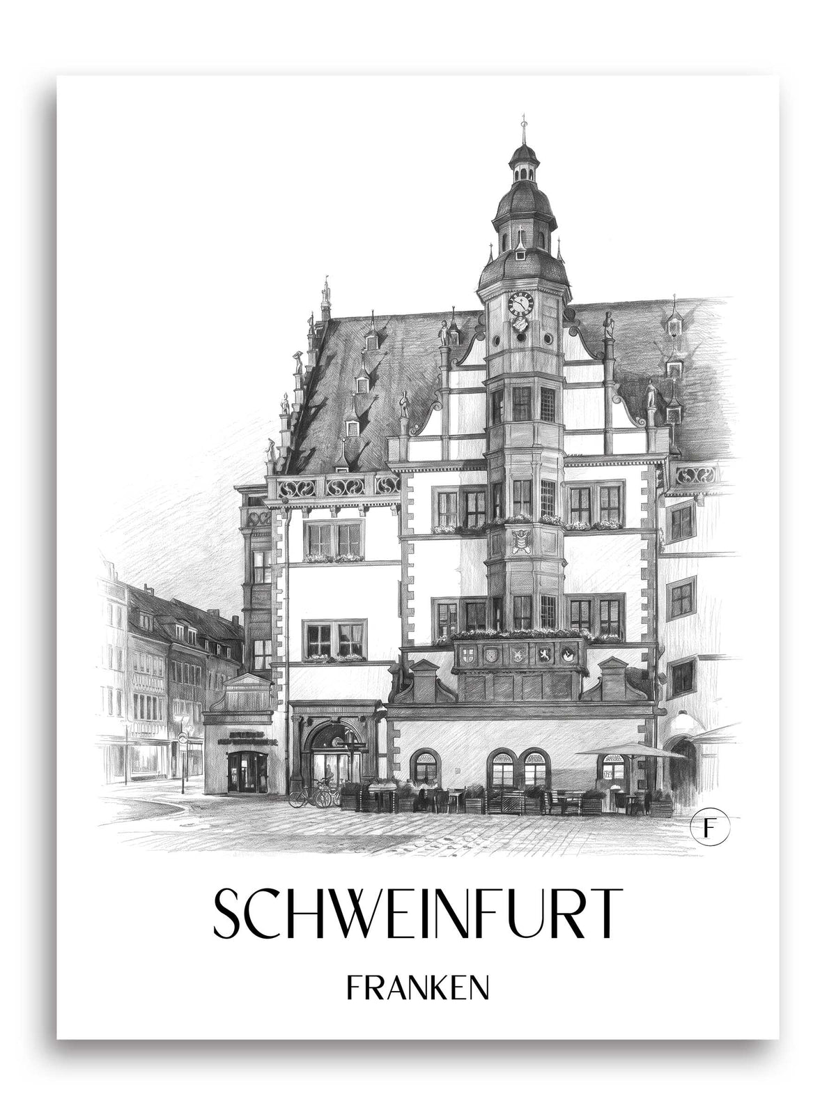 Schweinfurt Poster - Franken - Deutschland Kunstdruck - Zeichnung von A4 bis A1