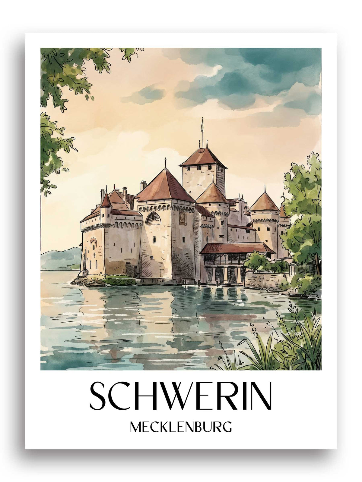 schwerin-mecklenburg-deutschland-poster-aquarell