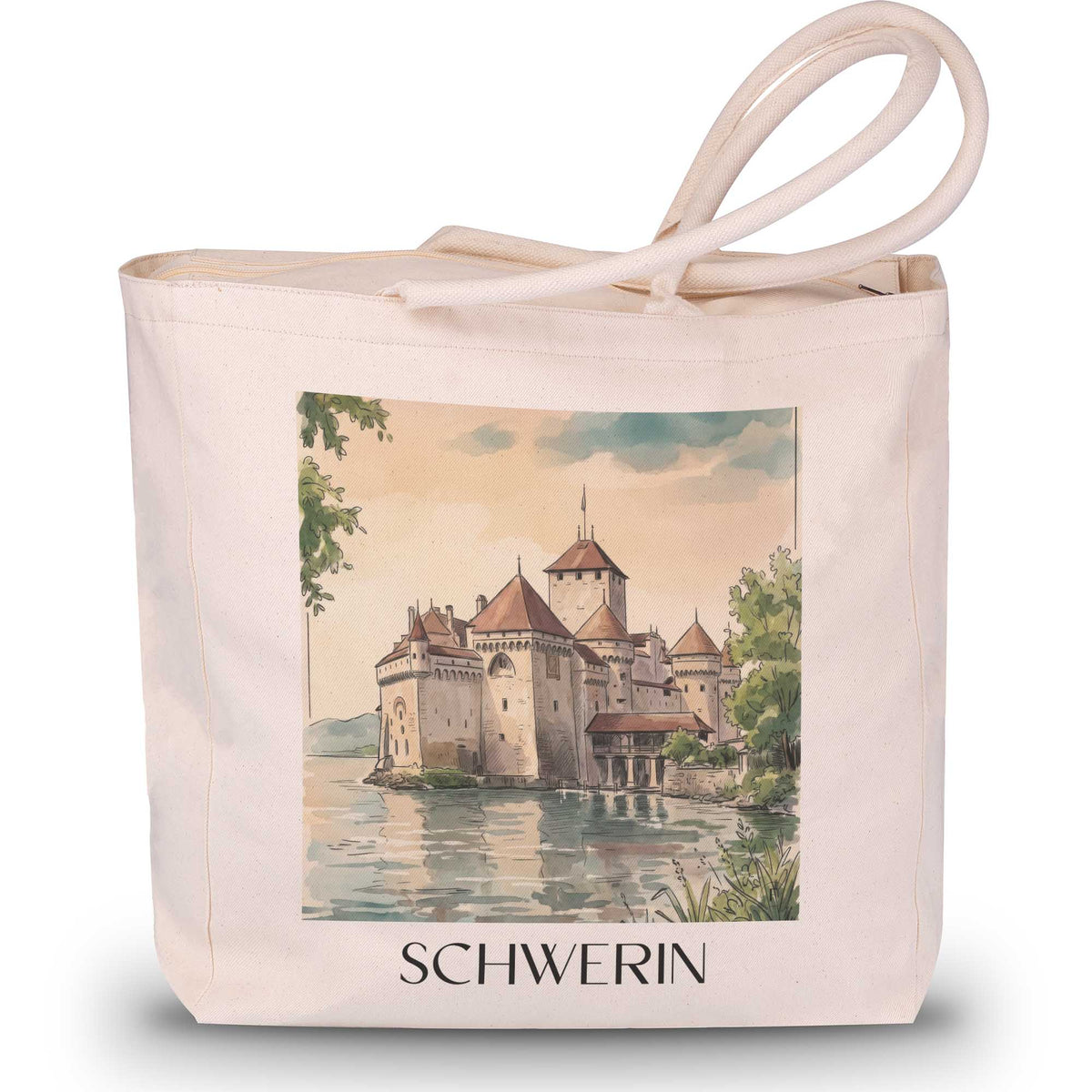 Schwerin Shopping Tasche - Mecklenburg - Deutschland Tote Bag - Einkaufstasche im Aquarell Stil - favplace