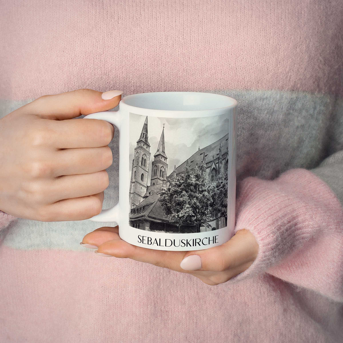 sebalduskirche-nürnberg-deutschland-kaffeebecher-aquarell-schwarz-weiss