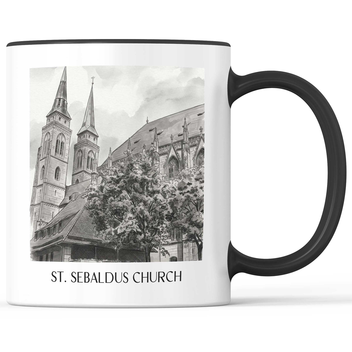 Sebalduskirche Kaffeebecher - Nürnberg - Deutschland Becher - Kaffeetasse im Aquarell Schwarz-Weiß Stil - favplace