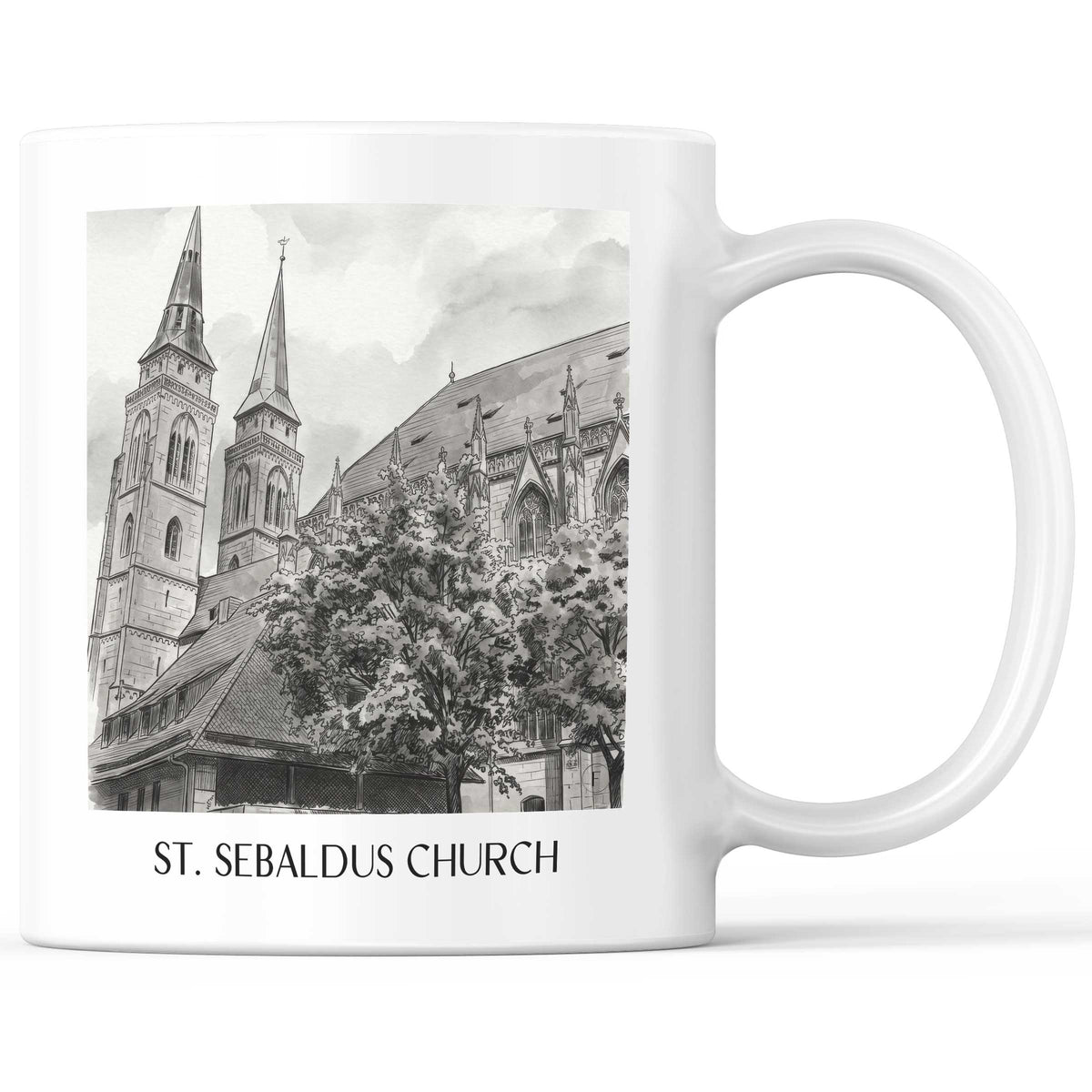 Sebalduskirche Kaffeebecher - Nürnberg - Deutschland Becher - Kaffeetasse im Aquarell Schwarz-Weiß Stil - favplace