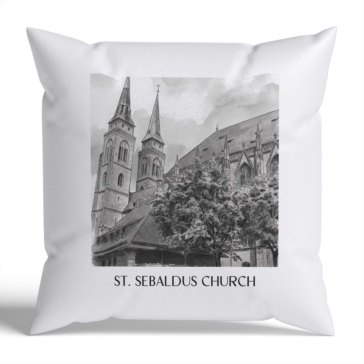 Sebalduskirche Kissenhülle - Zierkissen Bezug - Nürnberg - Deutschland Kissen bzw. Kissenbezug im Aquarell Schwarz-Weiß Stil - favplace
