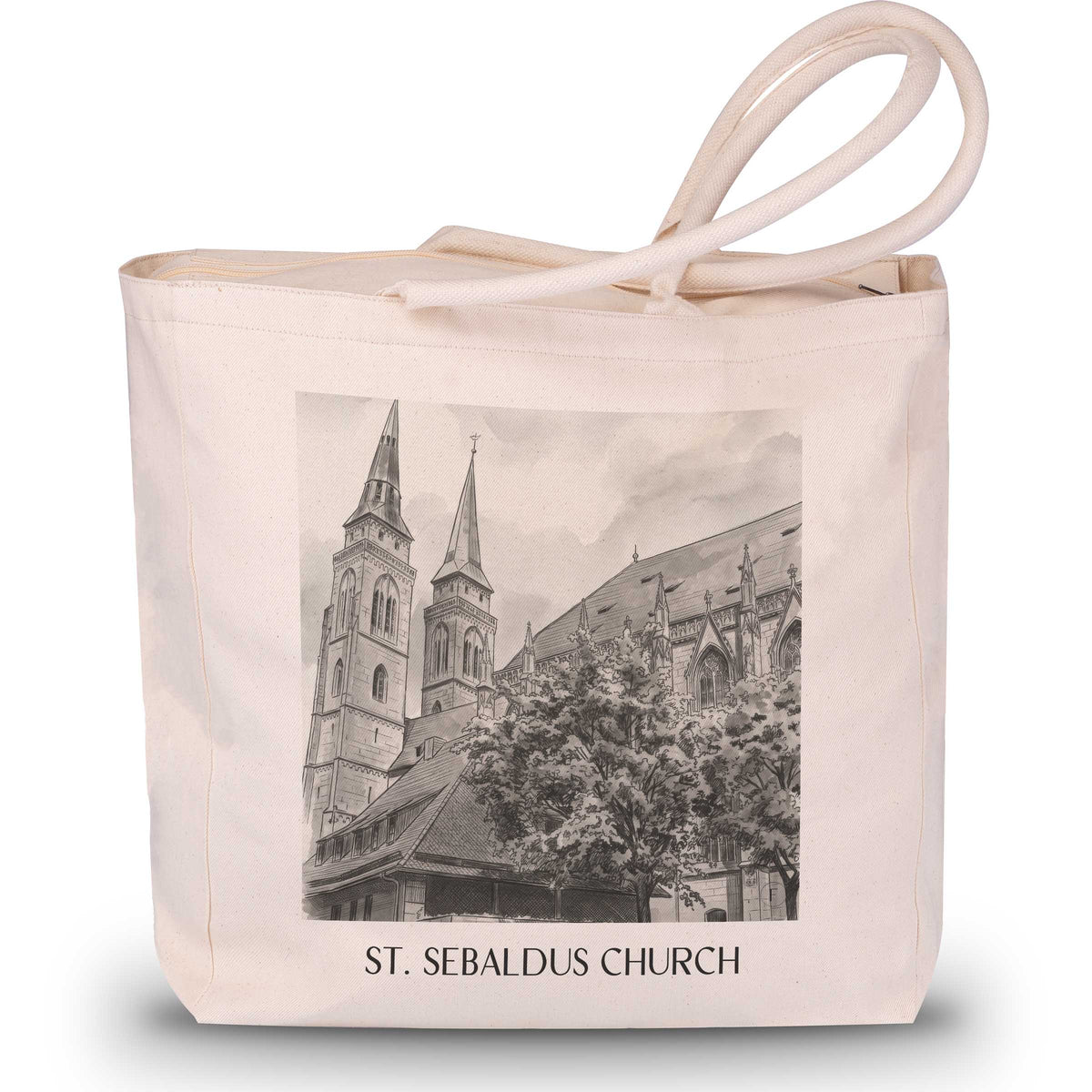 Sebalduskirche Shopping Tasche - Nürnberg - Deutschland Tote Bag - Einkaufstasche im Aquarell Schwarz-Weiß Stil - favplace