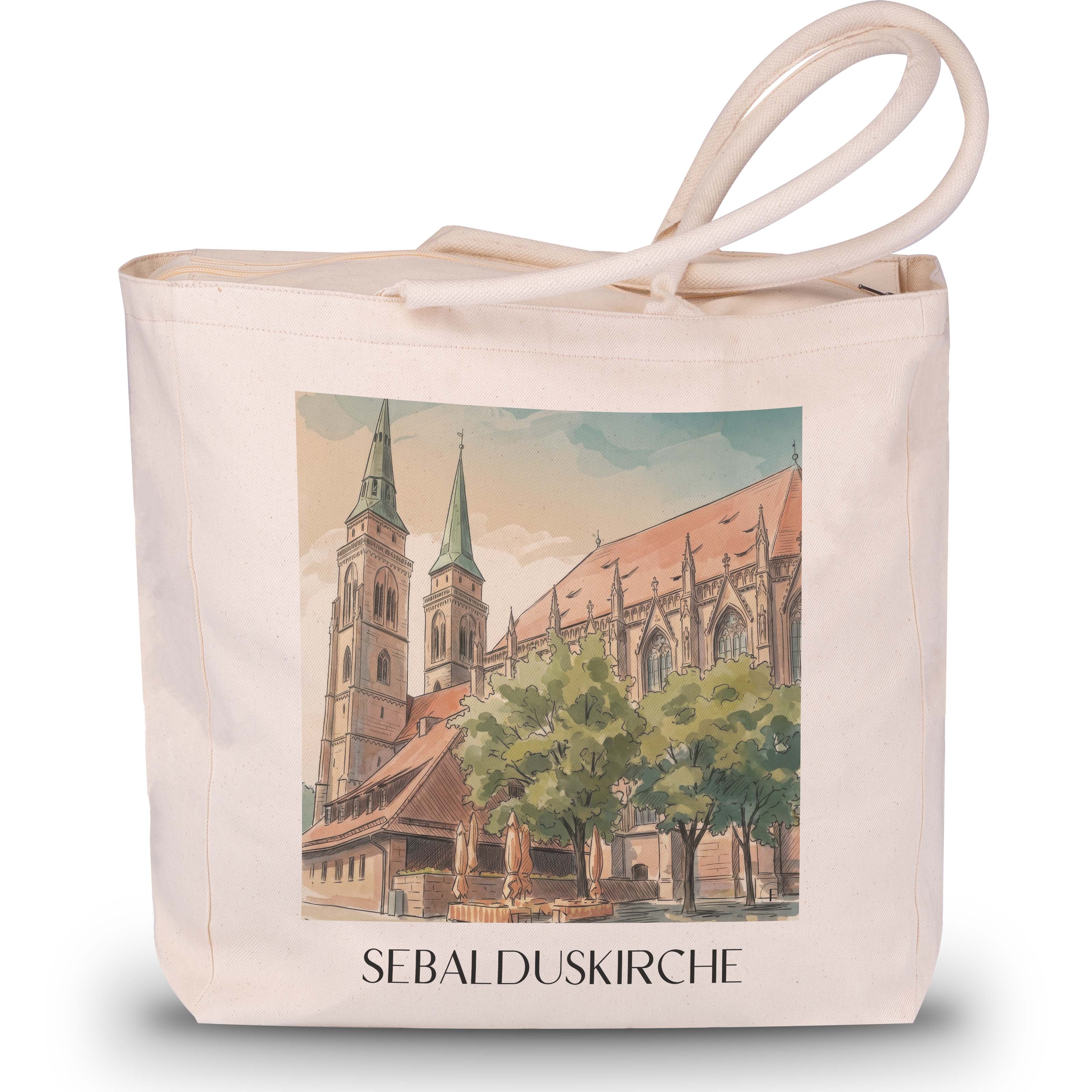 sebalduskirche-nürnberg-deutschland-einkaufstasche-aquarell