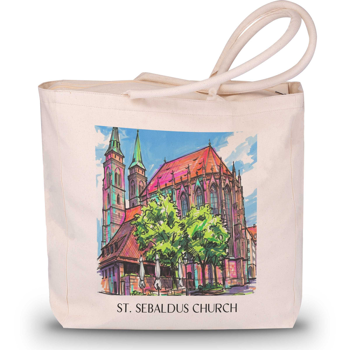 Sebalduskirche Shopping Tasche - Nürnberg - Deutschland Tote Bag - Einkaufstasche im Tag Graffiti Stil - favplace