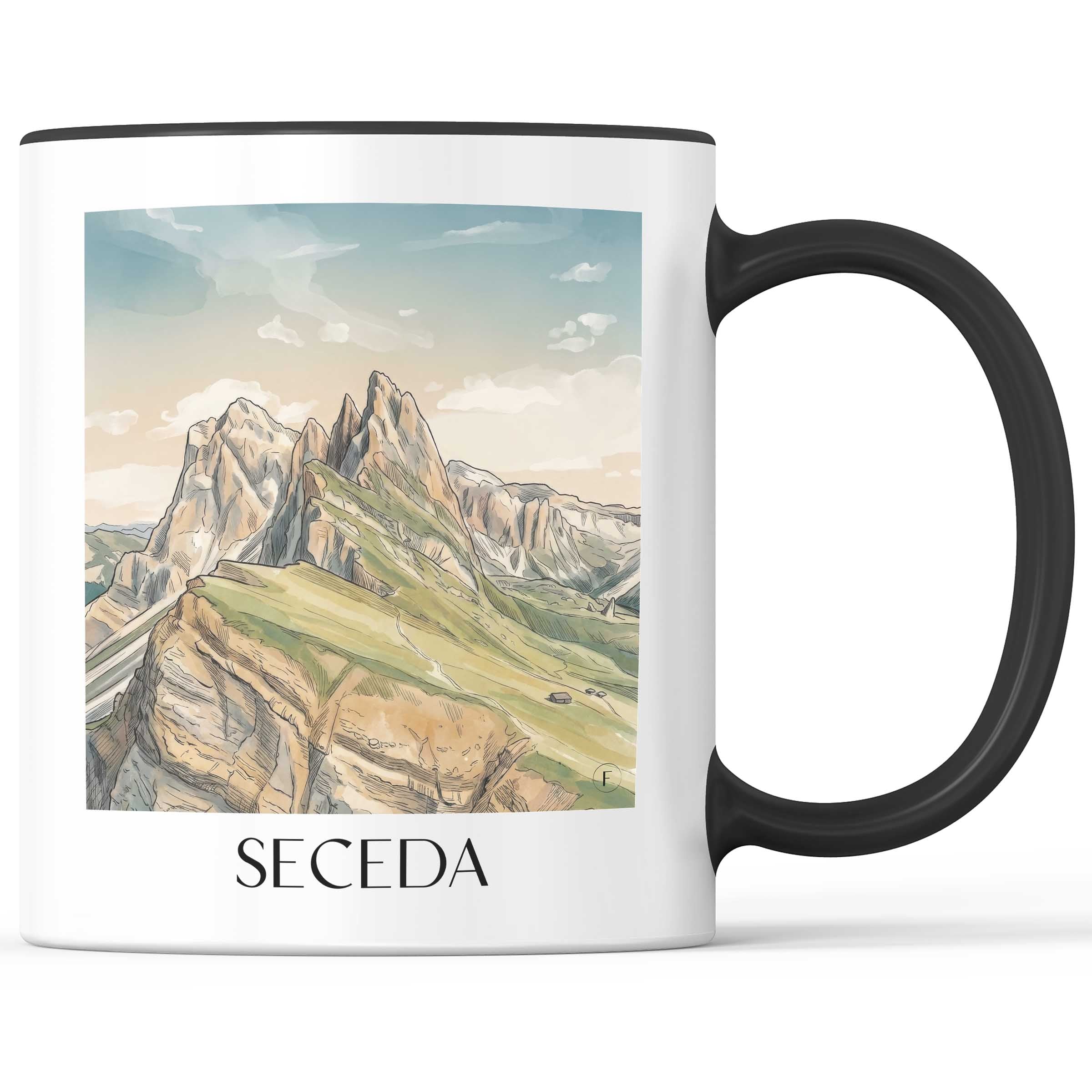 Seceda Kaffeebecher - Dolomiten - Italien Becher - Kaffeetasse im Aquarell Stil - favplace