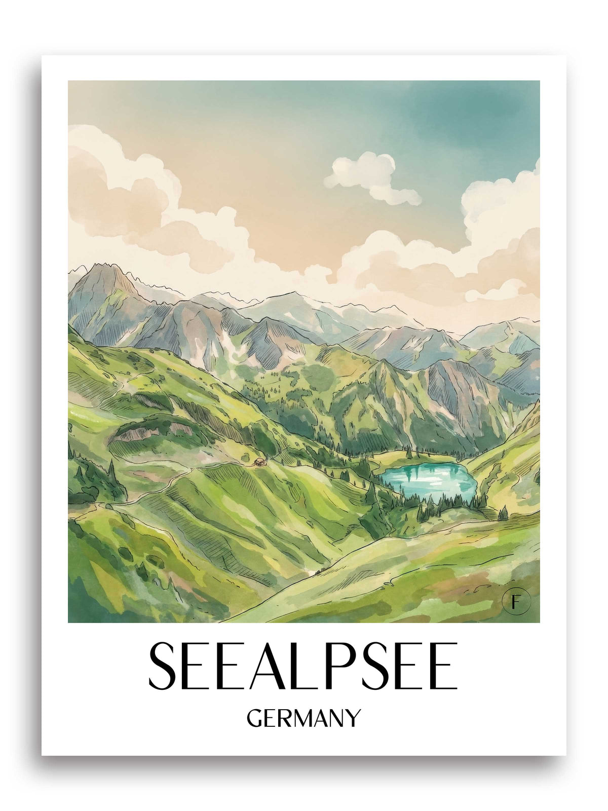 Seealpsee Poster - Oberallgäu - Deutschland Kunstdruck - Aquarell von A4 bis A1 - favplace