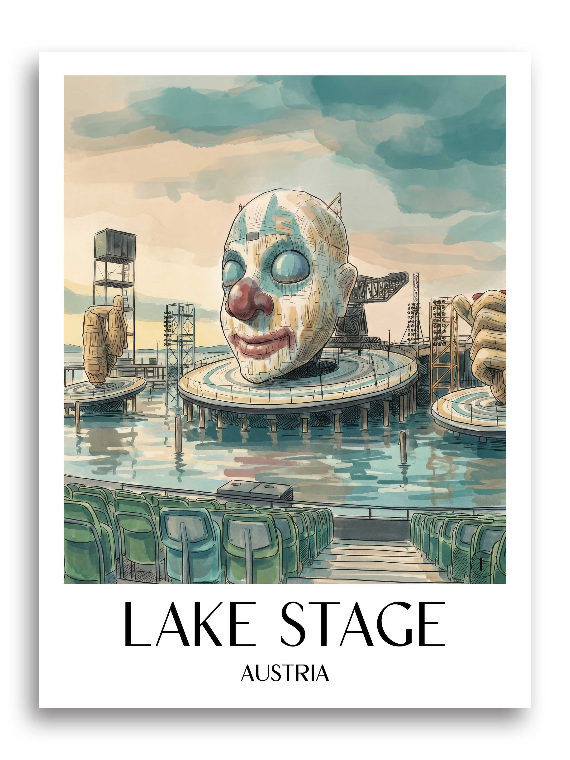 Seebühne Poster - Bregenz - Österreich Kunstdruck - Aquarell von A4 bis A1 - favplace