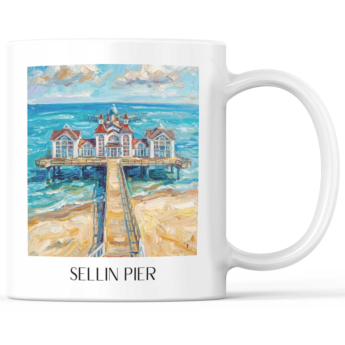 Seebrücke Sellin Kaffeebecher - Rügen - Deutschland Becher - Kaffeetasse im Ölgemälde Stil - favplace