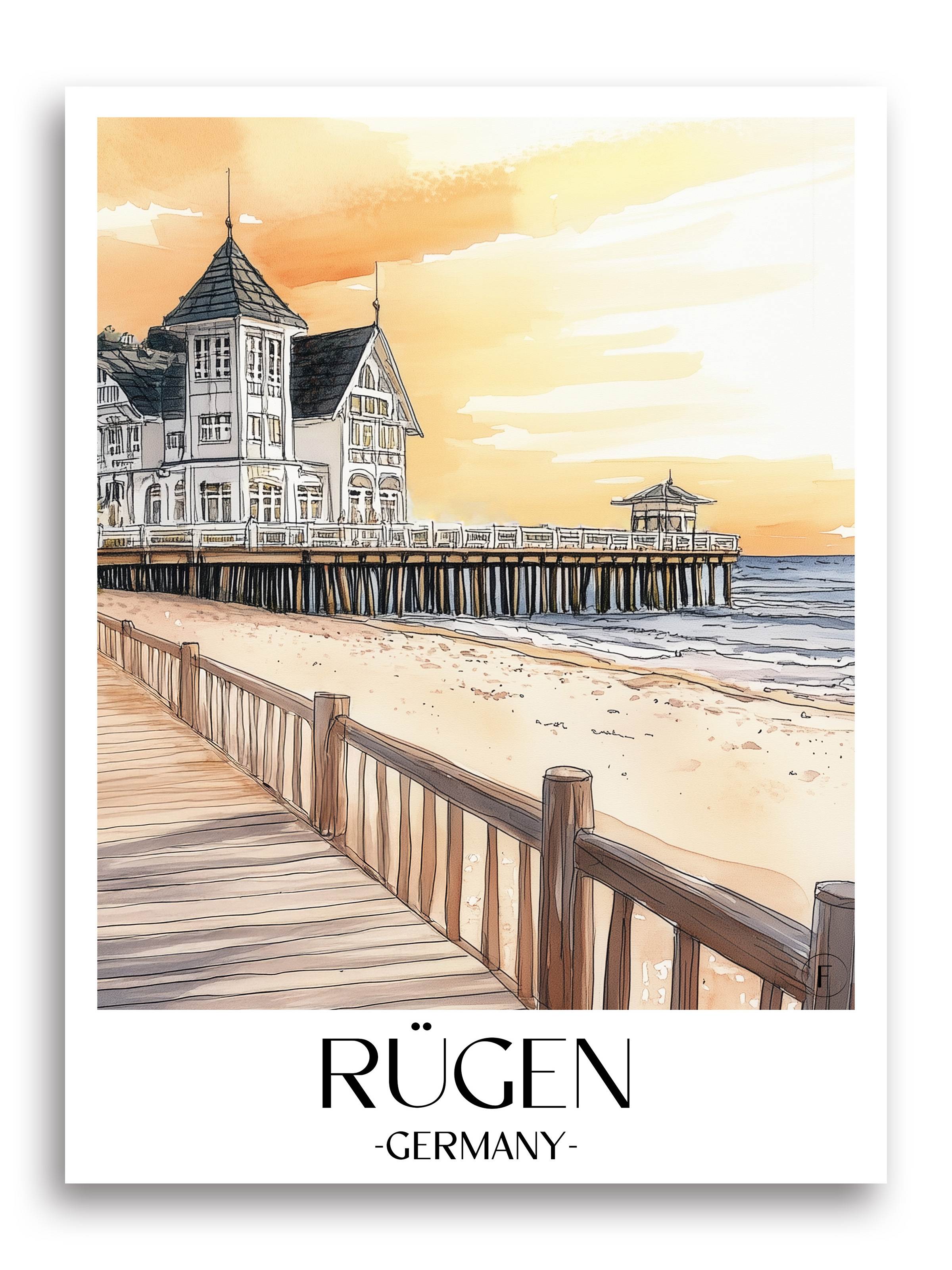 Seebrücke Sellin Poster - Rügen - Deutschland Kunstdruck - Aquarell von A4 bis A1 - favplace