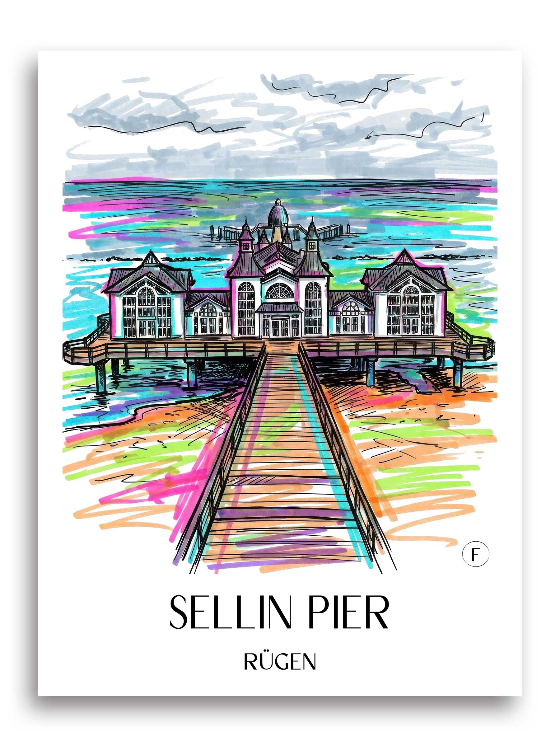 Seebrücke Sellin Poster - Rügen - Deutschland Kunstdruck - Tag Graffiti von A4 bis A1 - favplace
