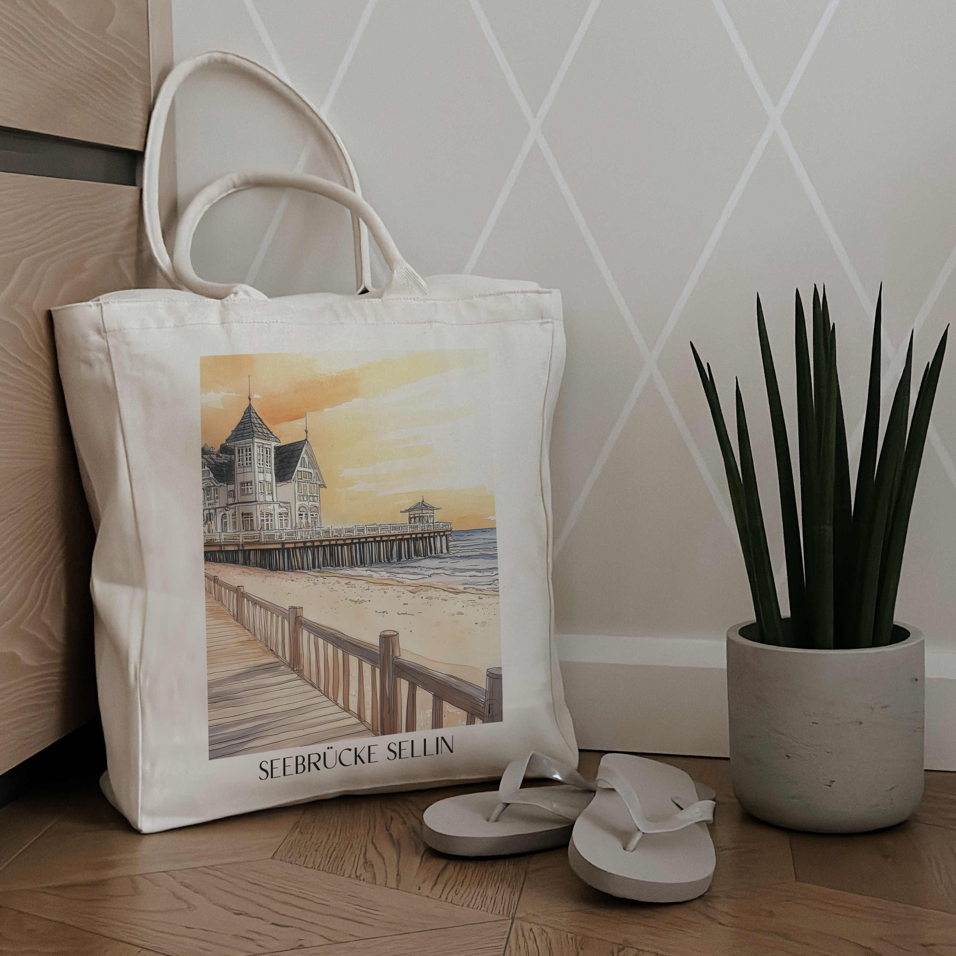 seebrücke-sellin-rügen-deutschland-einkaufstasche-aquarell