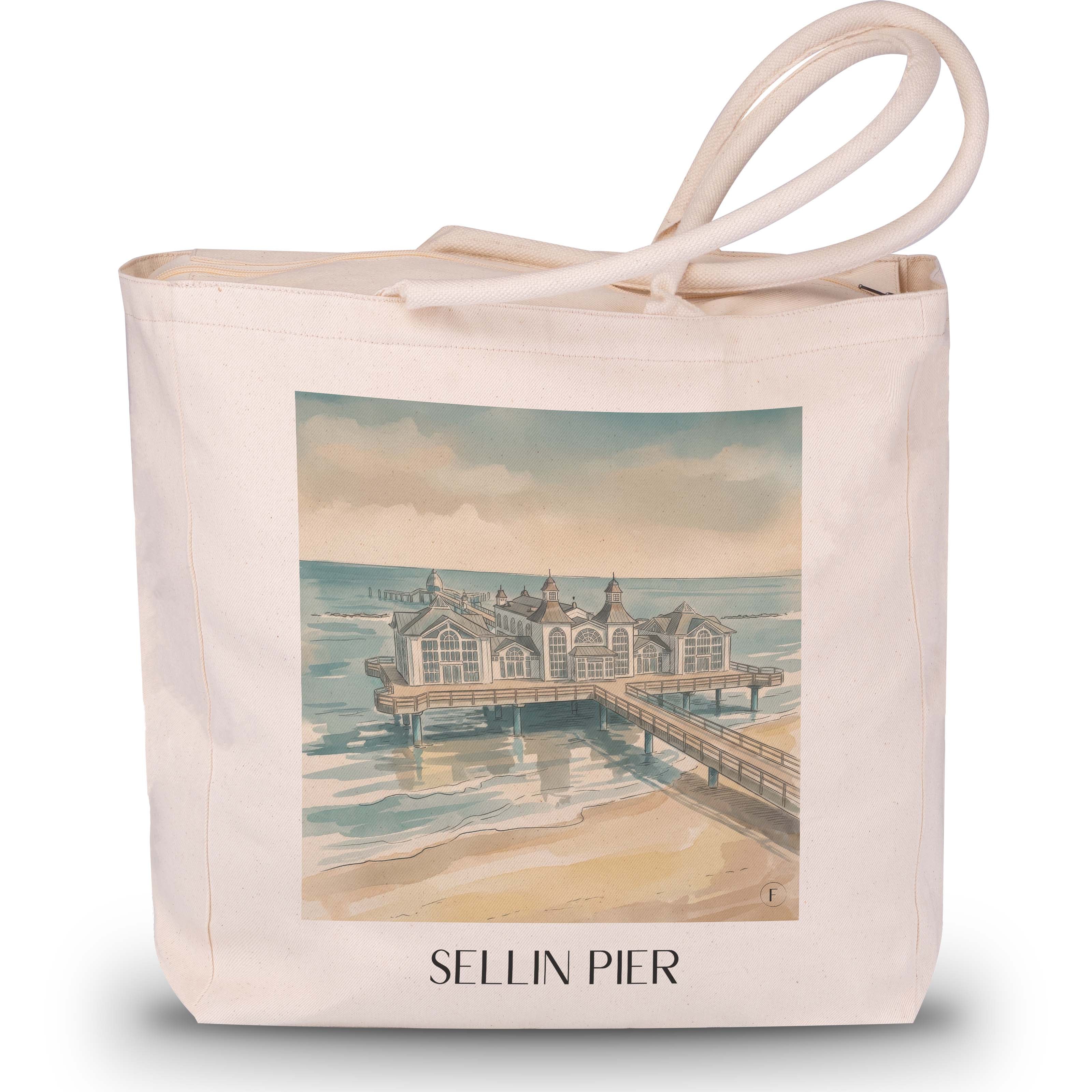 Seebrücke Sellin Shopping Tasche - Rügen - Deutschland Tote Bag - Einkaufstasche im Aquarell Stil - favplace
