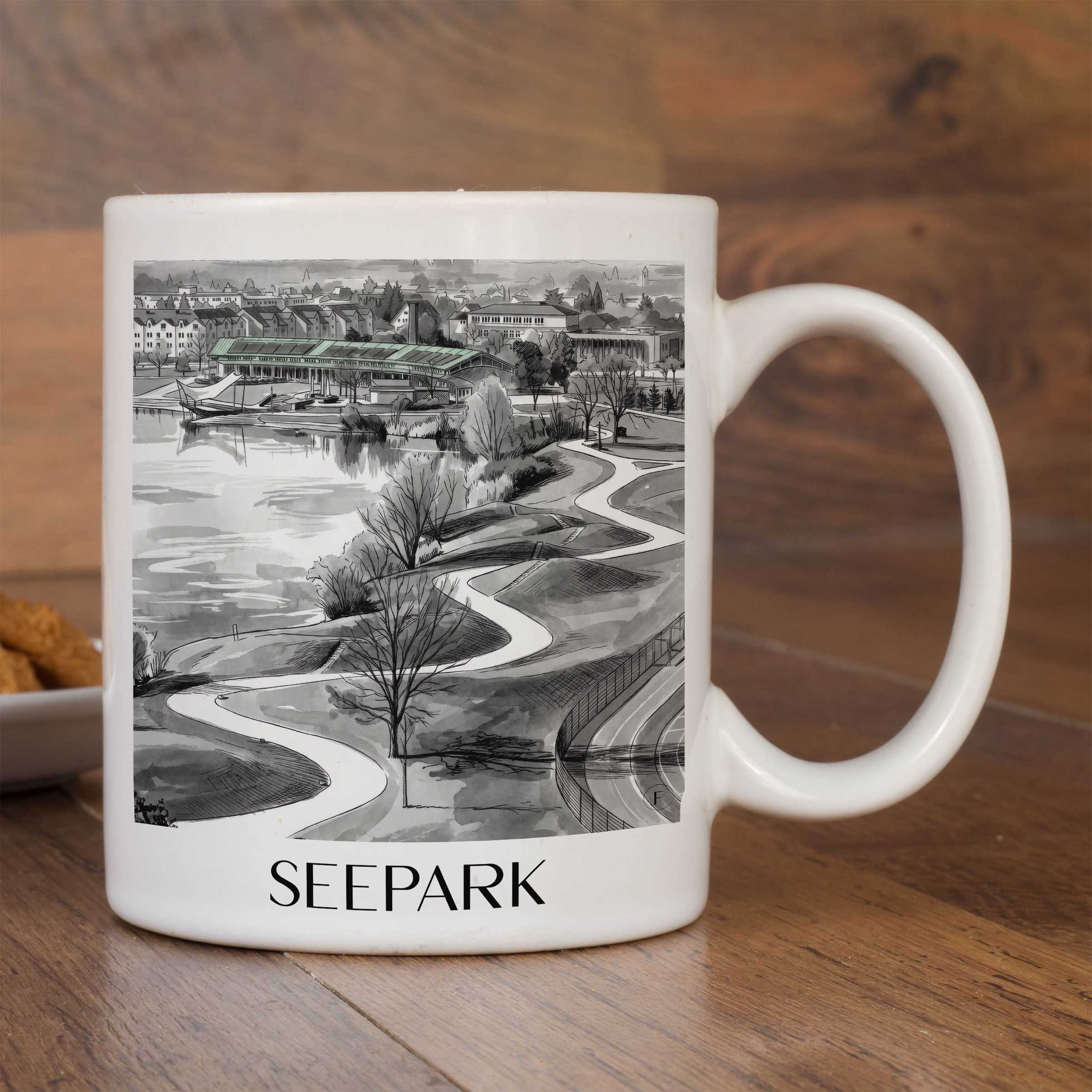 seepark-freiburg-deutschland-kaffeebecher-aquarell-schwarz-weiss