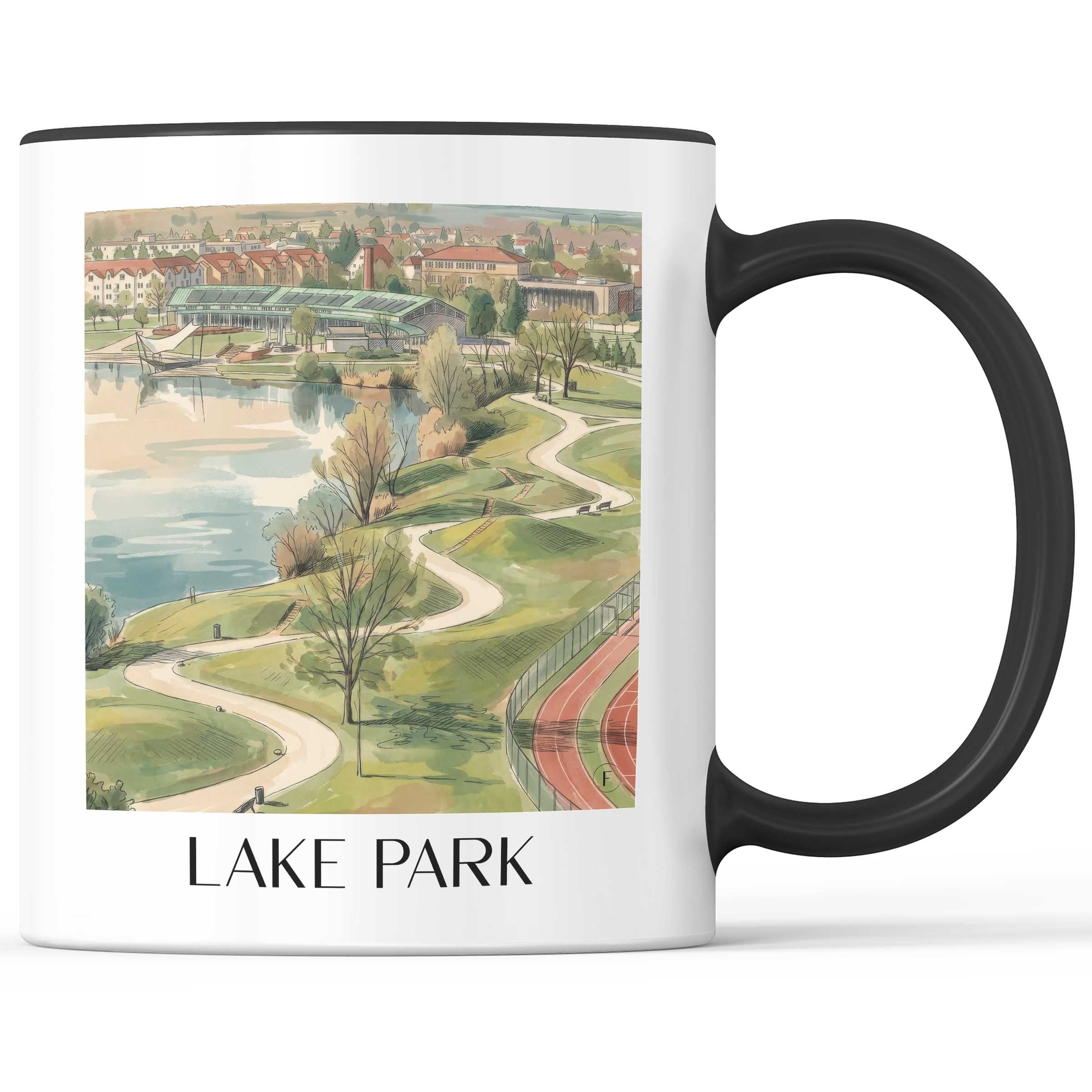 Seepark Kaffeebecher - Freiburg - Deutschland Becher - Kaffeetasse im Aquarell Stil - favplace