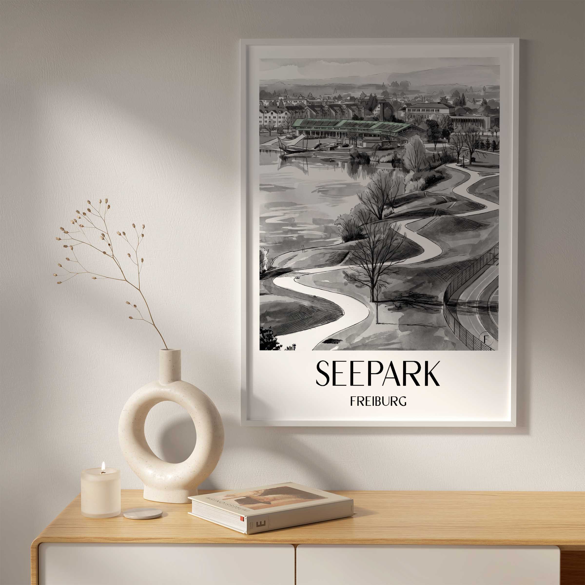 seepark-freiburg-deutschland-poster-aquarell-schwarz-weiss
