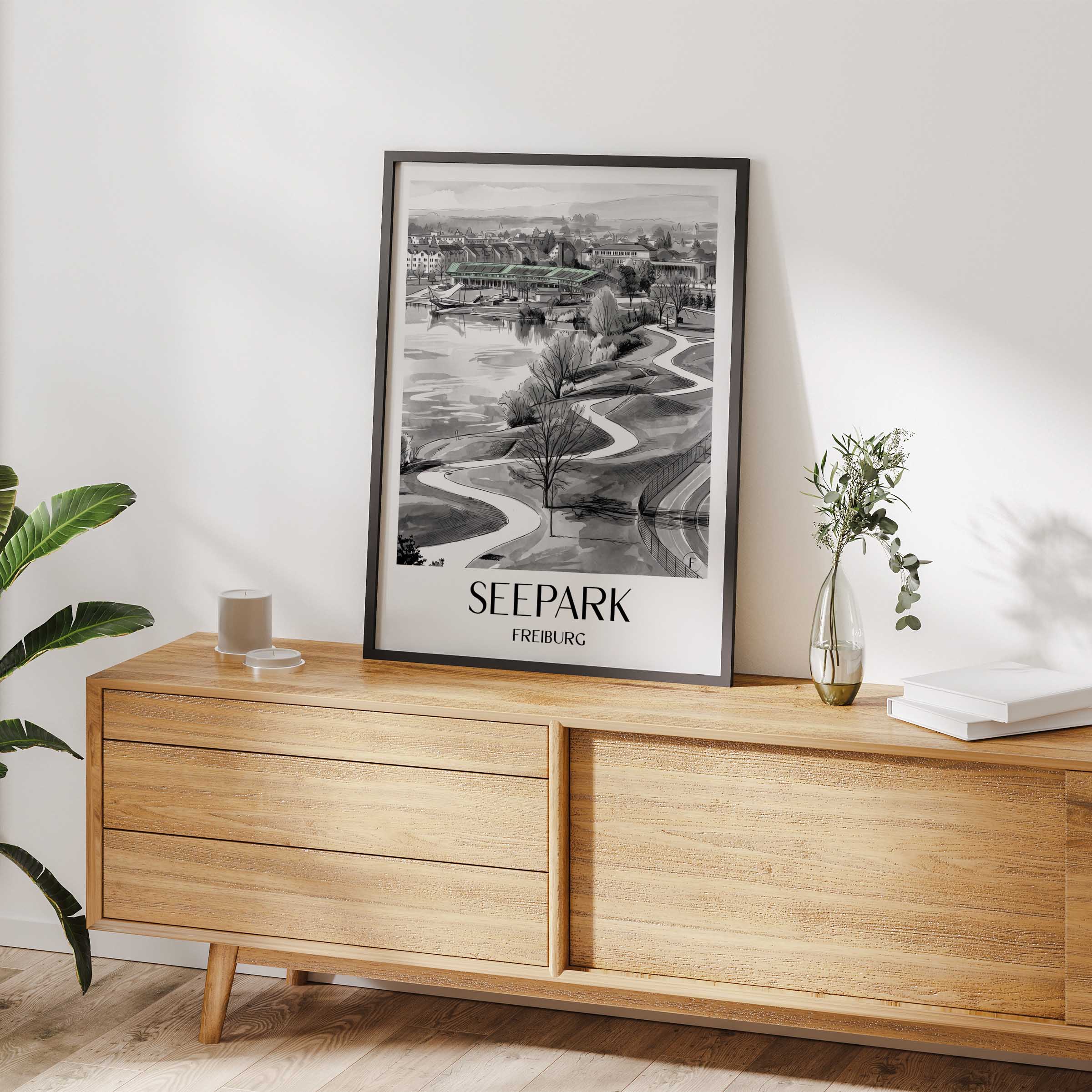 seepark-freiburg-deutschland-poster-aquarell-schwarz-weiss