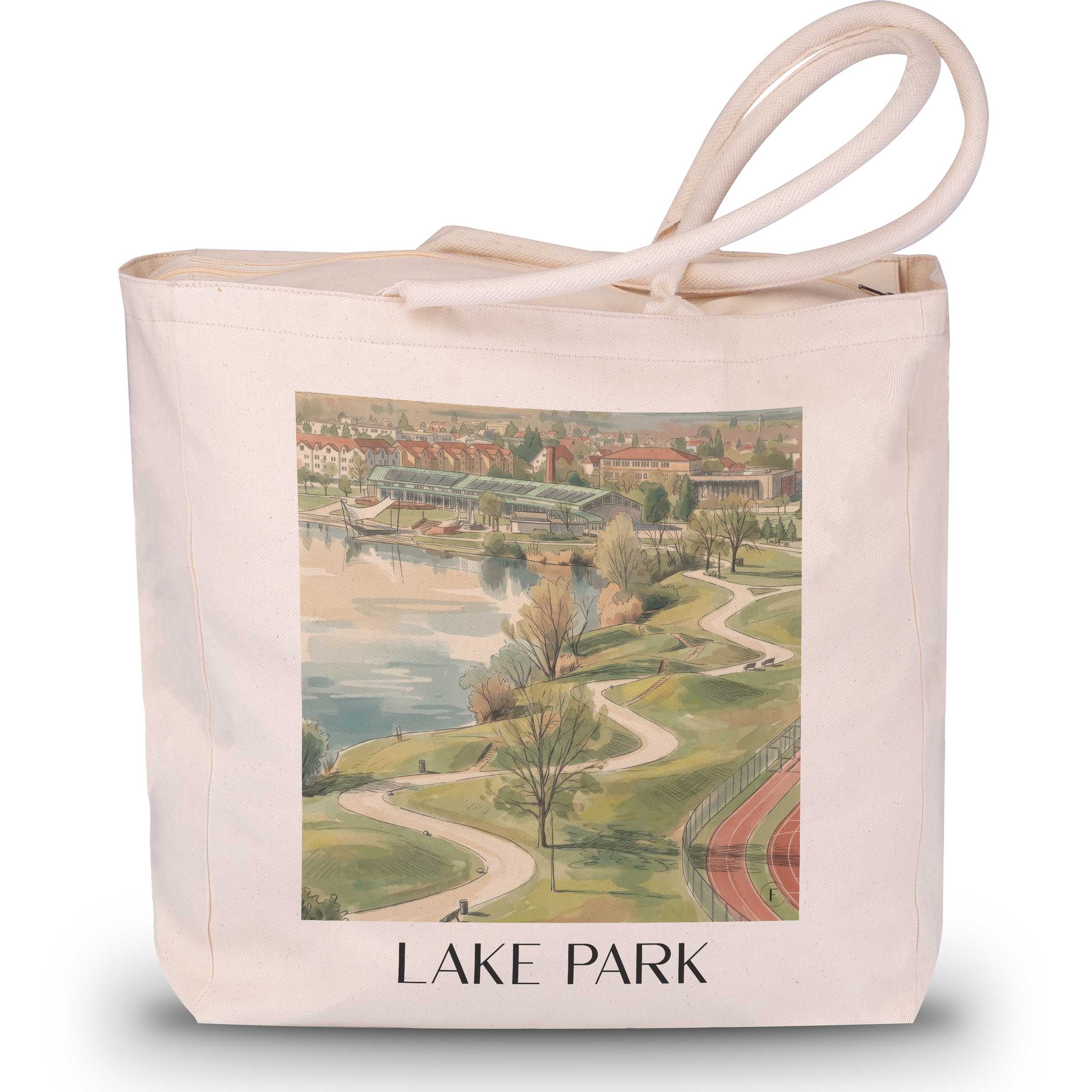 Seepark Shopping Tasche - Freiburg - Deutschland Tote Bag - Einkaufstasche im Aquarell Stil - favplace