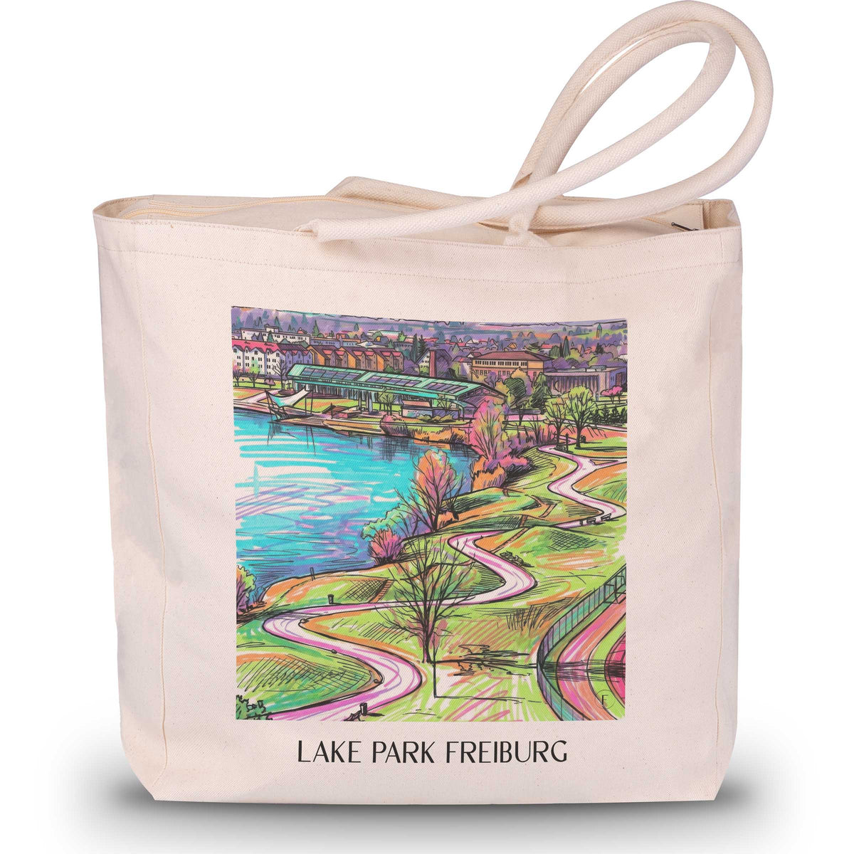 Seepark Shopping Tasche - Freiburg - Deutschland Tote Bag - Einkaufstasche im Tag Graffiti Stil - favplace