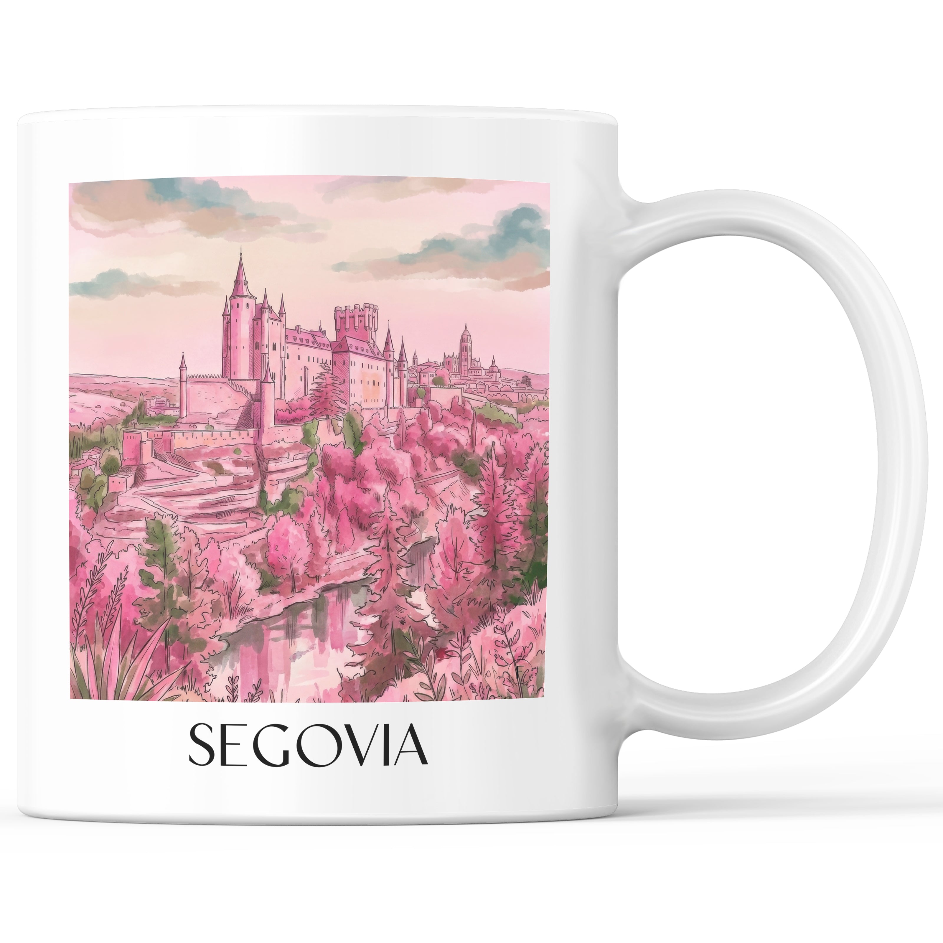 Segovia Kaffeebecher - Spanien - Spanien Becher - Kaffeetasse im Aquarell Pink Stil - favplace