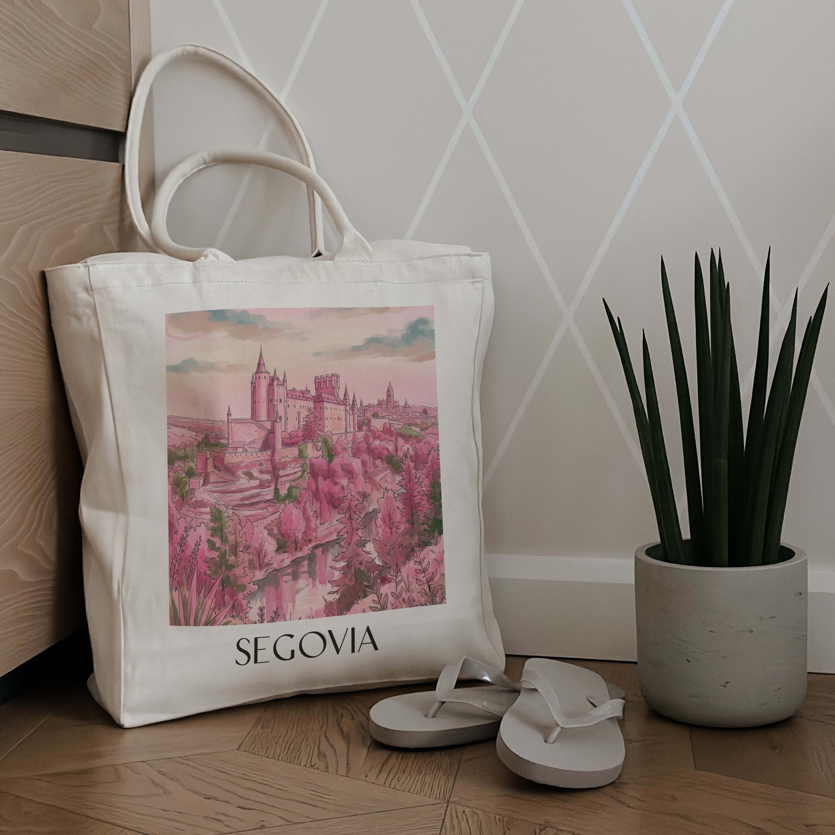 segovia-spanien-spanien-einkaufstasche-aquarell-pink-rosa