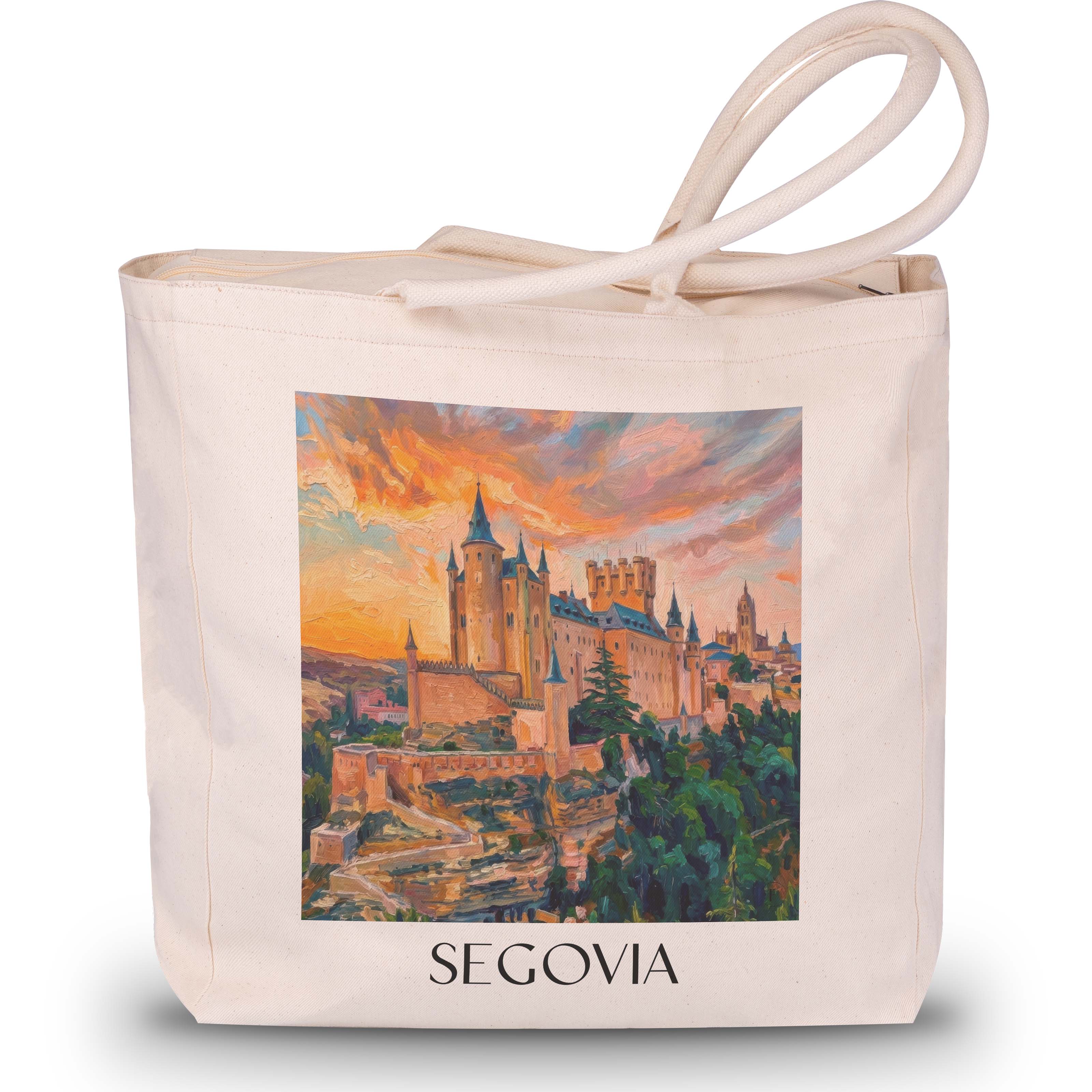 Segovia Shopping Tasche - Spanien - Spanien Tote Bag - Einkaufstasche im Ölgemälde Stil - favplace