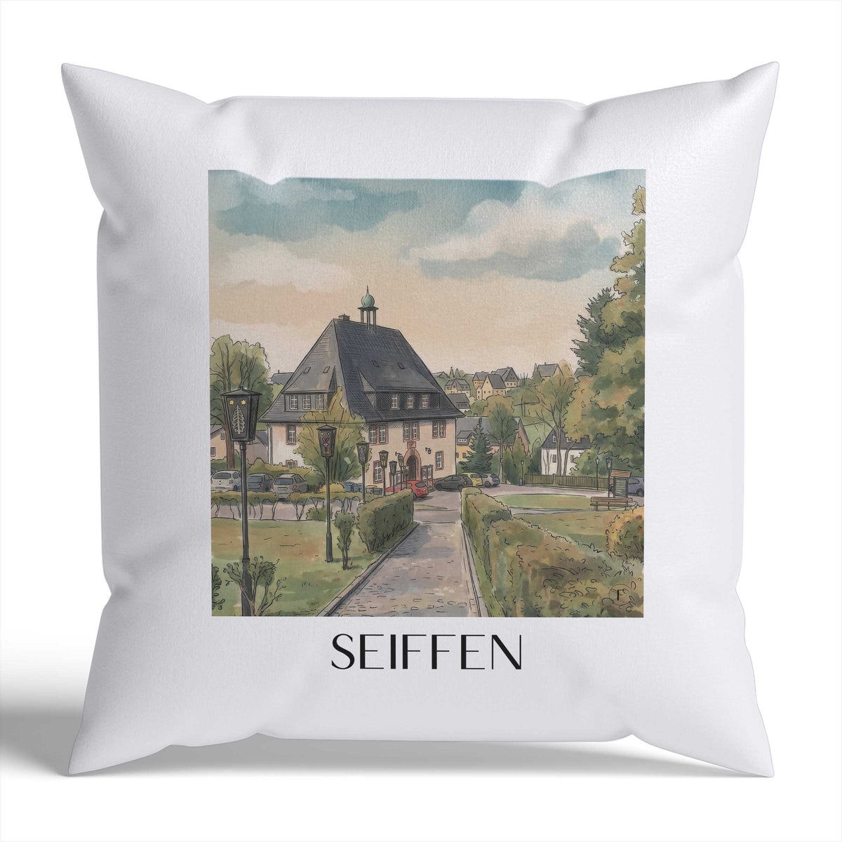 Seiffen Kissenhülle - Zierkissen Bezug - Erzgebirge - Deutschland Kissen bzw. Kissenbezug im Aquarell Stil - favplace