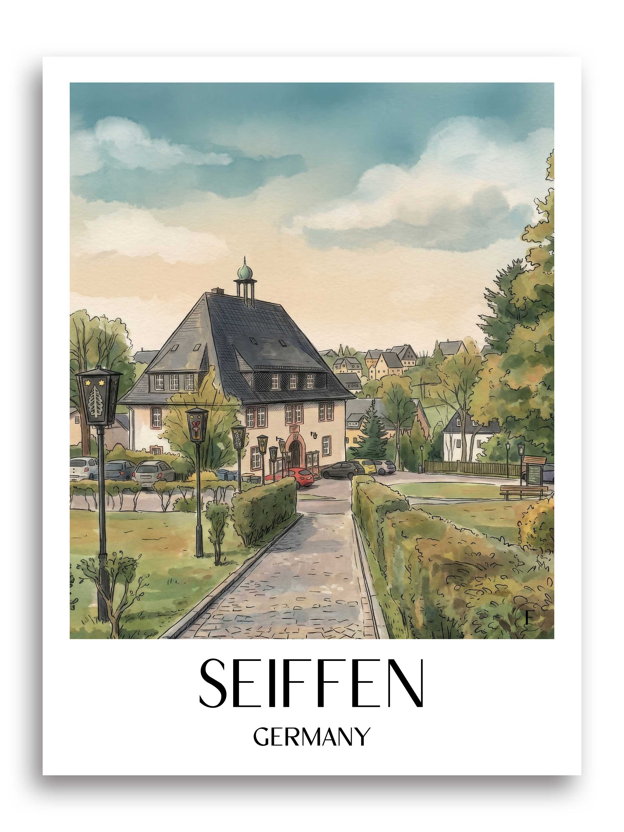 Seiffen Poster - Erzgebirge - Deutschland Kunstdruck - Aquarell von A4 bis A1 - favplace